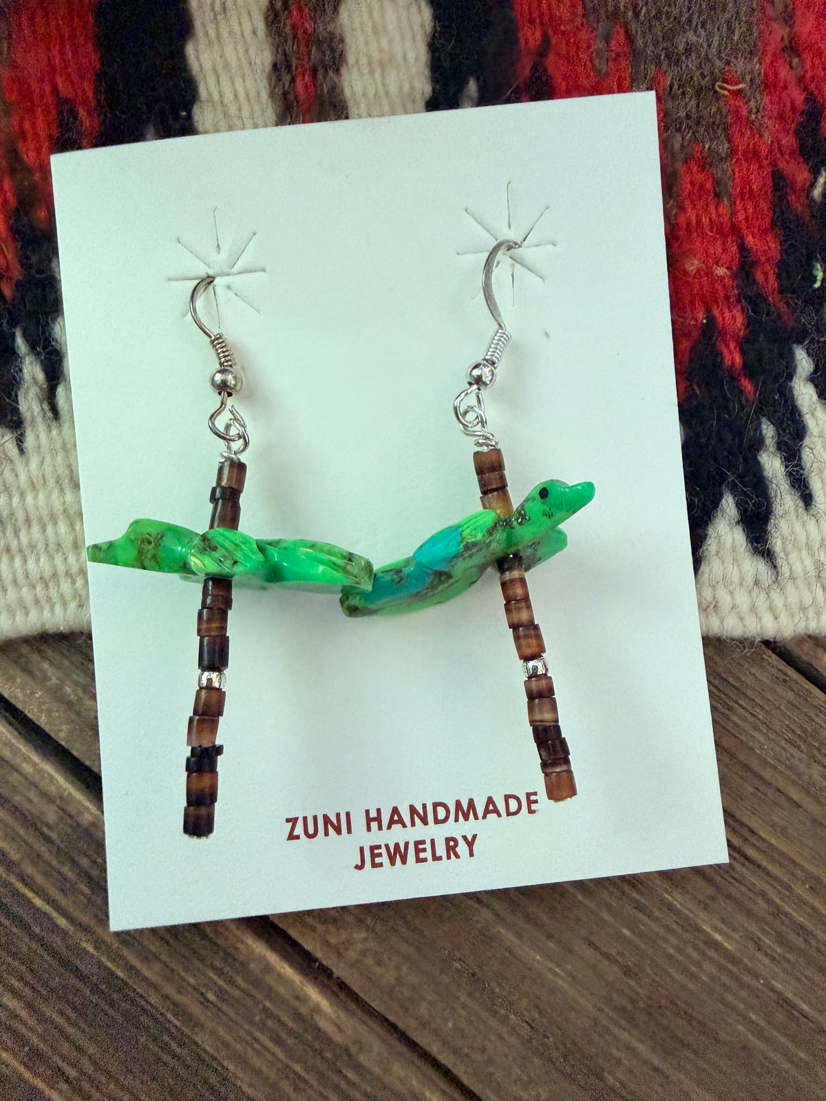 Handcrafted Heishi Shell & Variscite Fetish Bird Dangle Earrings