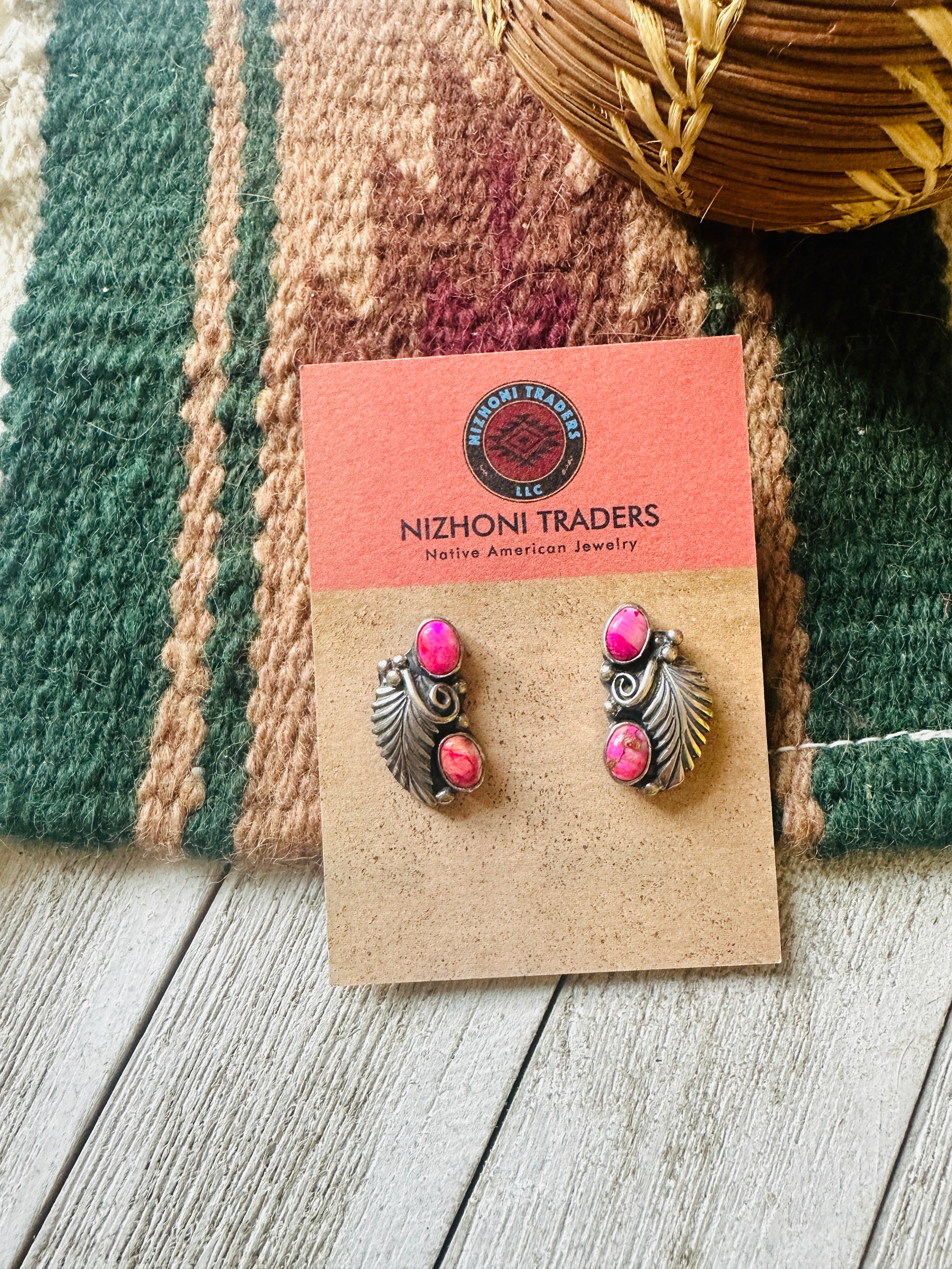 Navajo Sterling Silver & Pink Mojave Post Dangle Earrings