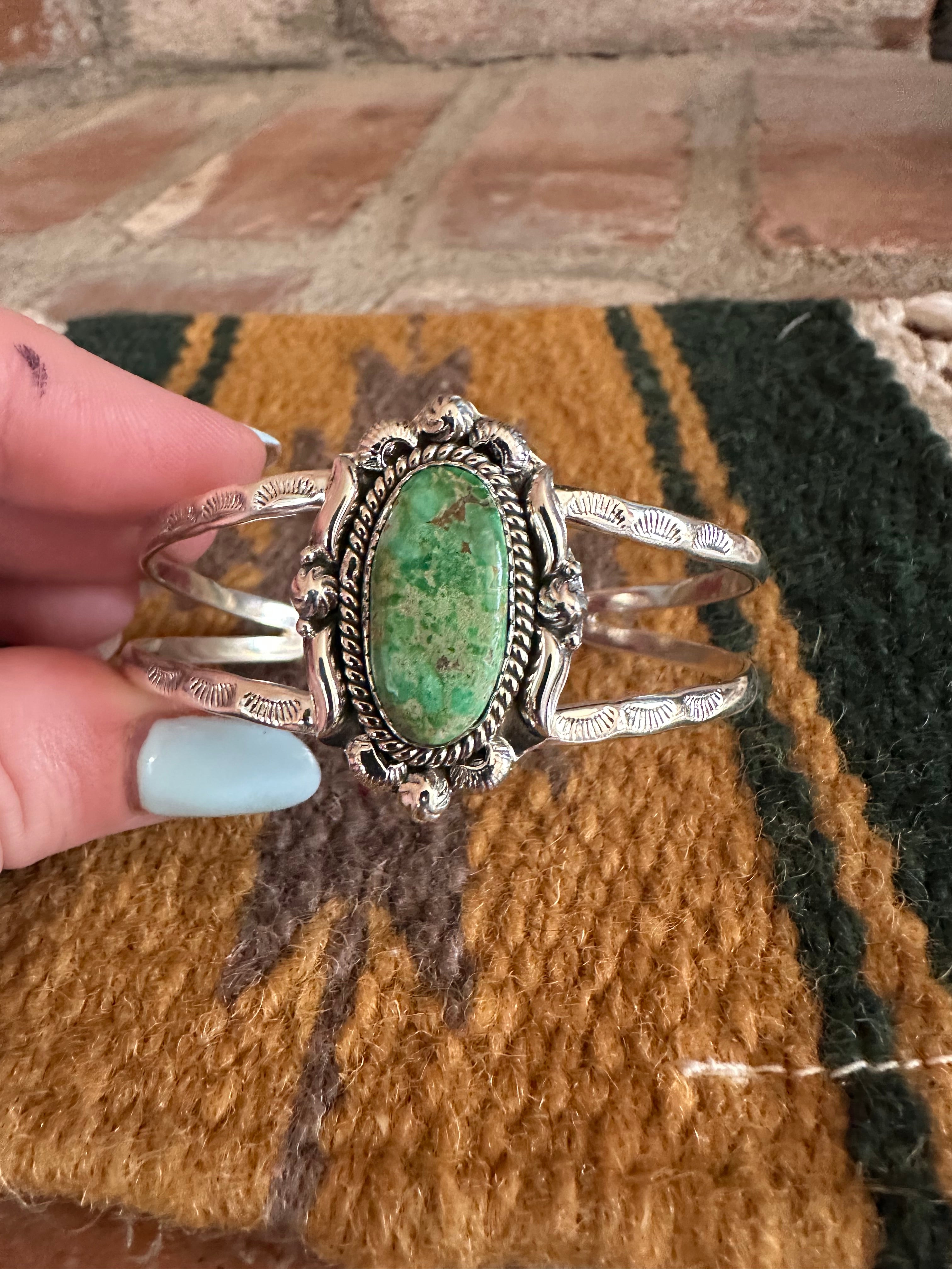 Handmade Sterling Silver & Single Stone Sonoran Turquoise Adjustable Cuff Bracelet