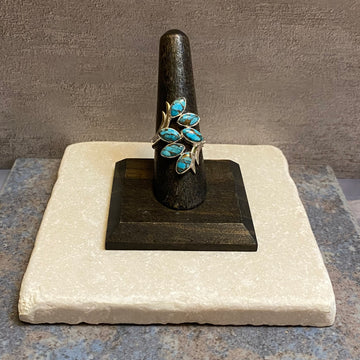 Sterling Silver Six Leaf Copper Turquoise Ring Size 8
