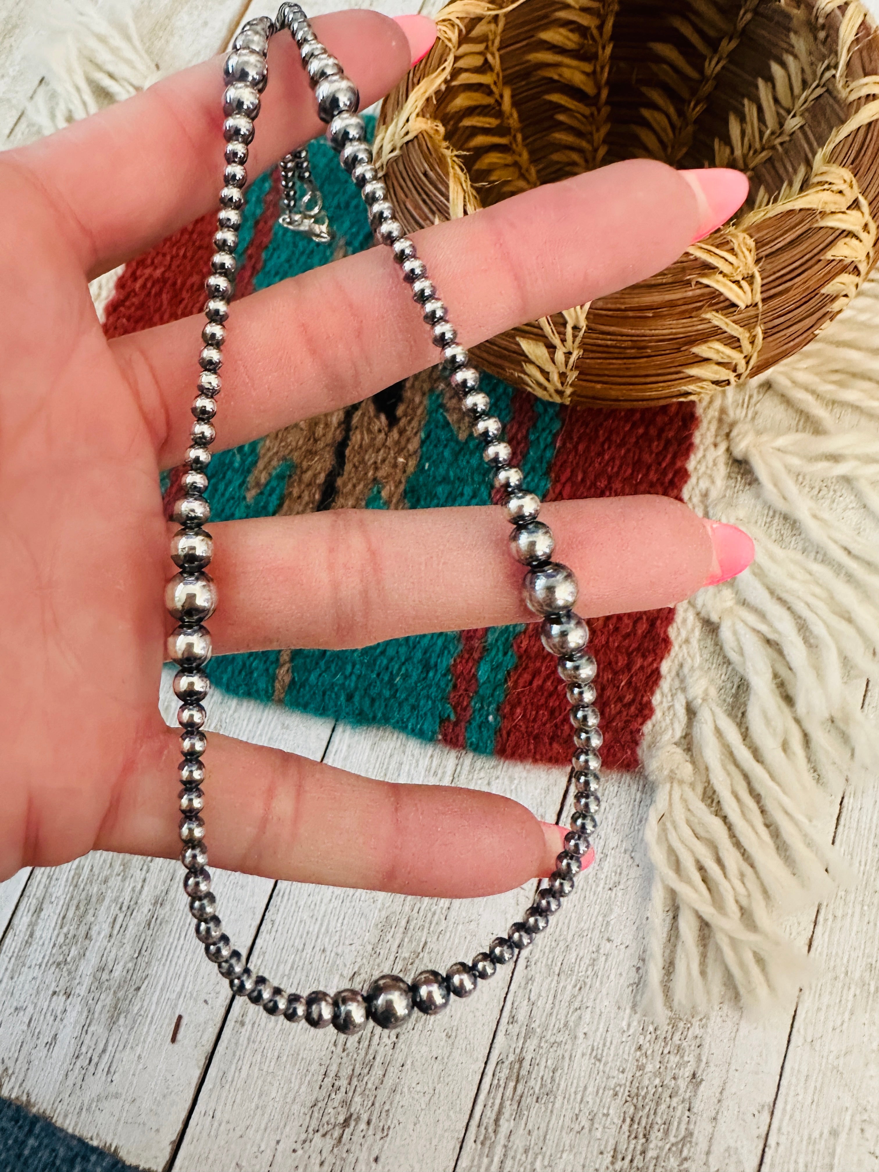 Handcrafted Sterling Silver Pearl Beaded 18” Necklace