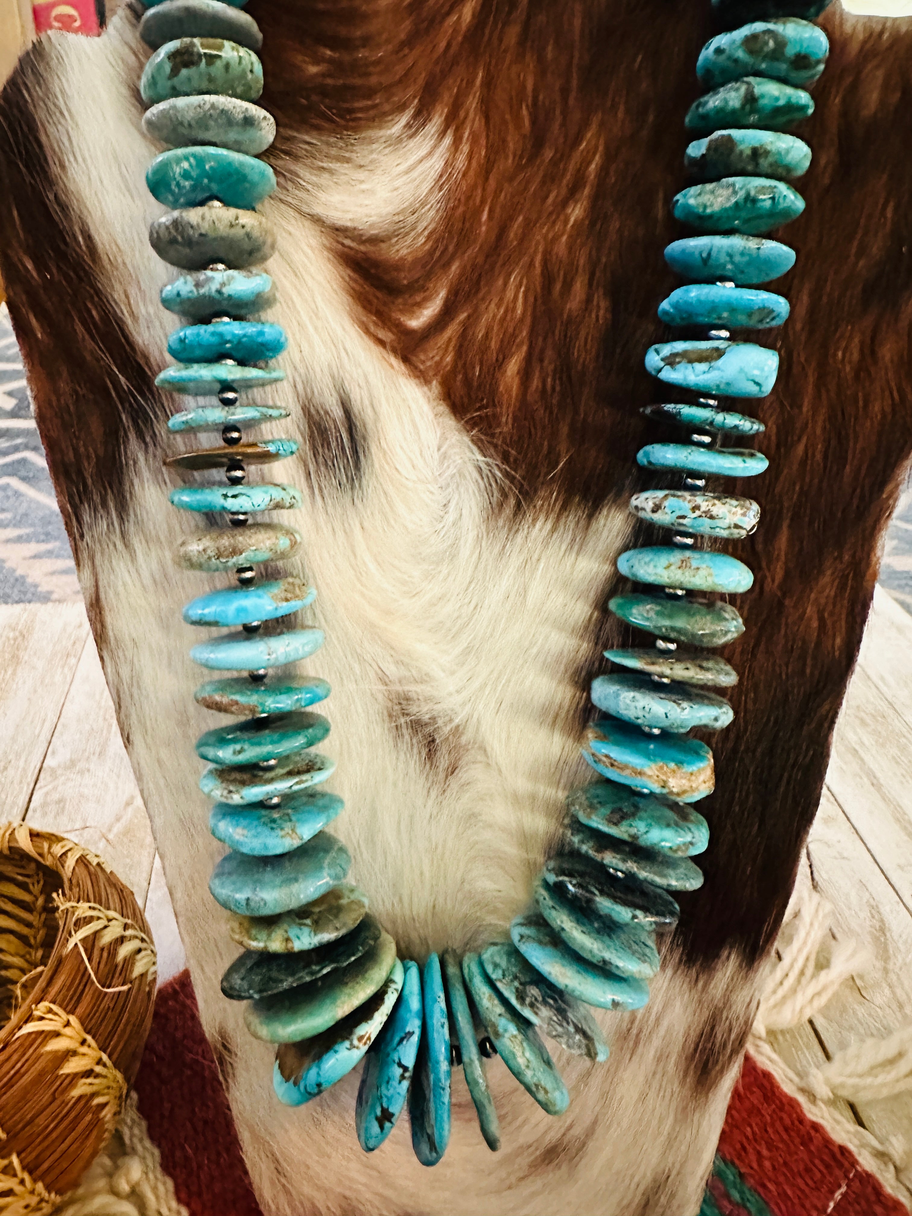 Handcrafted Rolled Turquoise & Sterling Silver Beaded Necklace