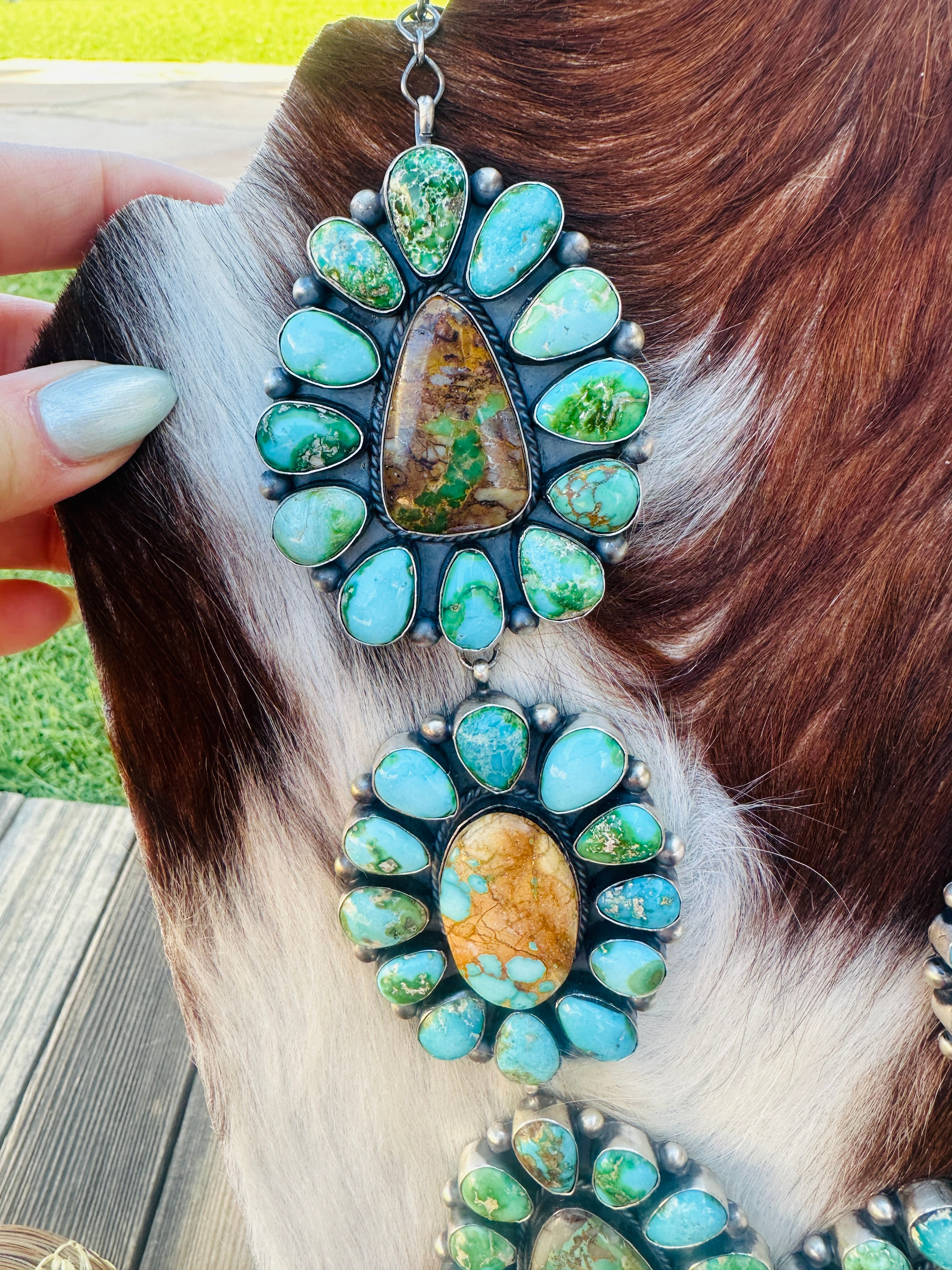 Handcrafted Royston Turquoise & Sterling Silver Necklace and Earring Set by Debra Smith