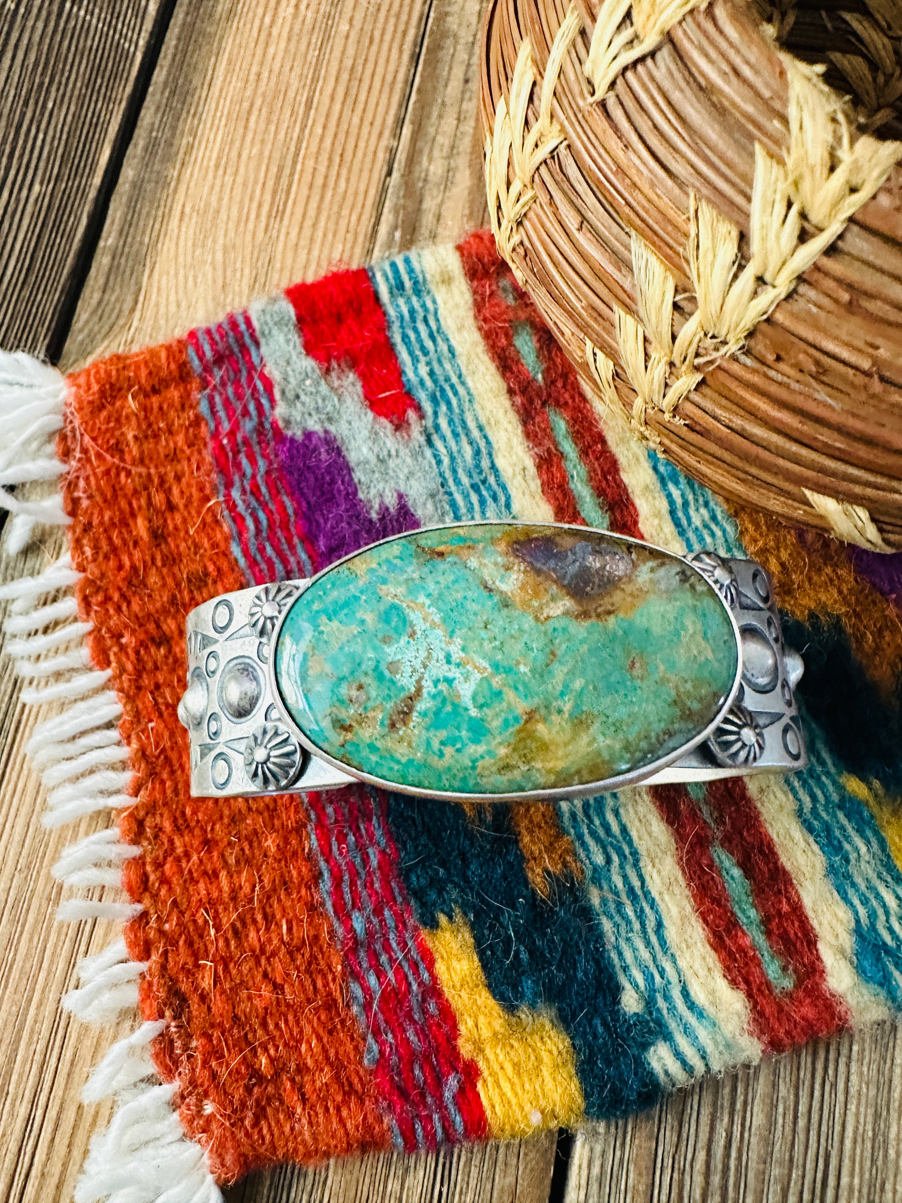 Handcrafted Royston Turquoise & Sterling Silver Cuff Bracelet by Benson Shorty