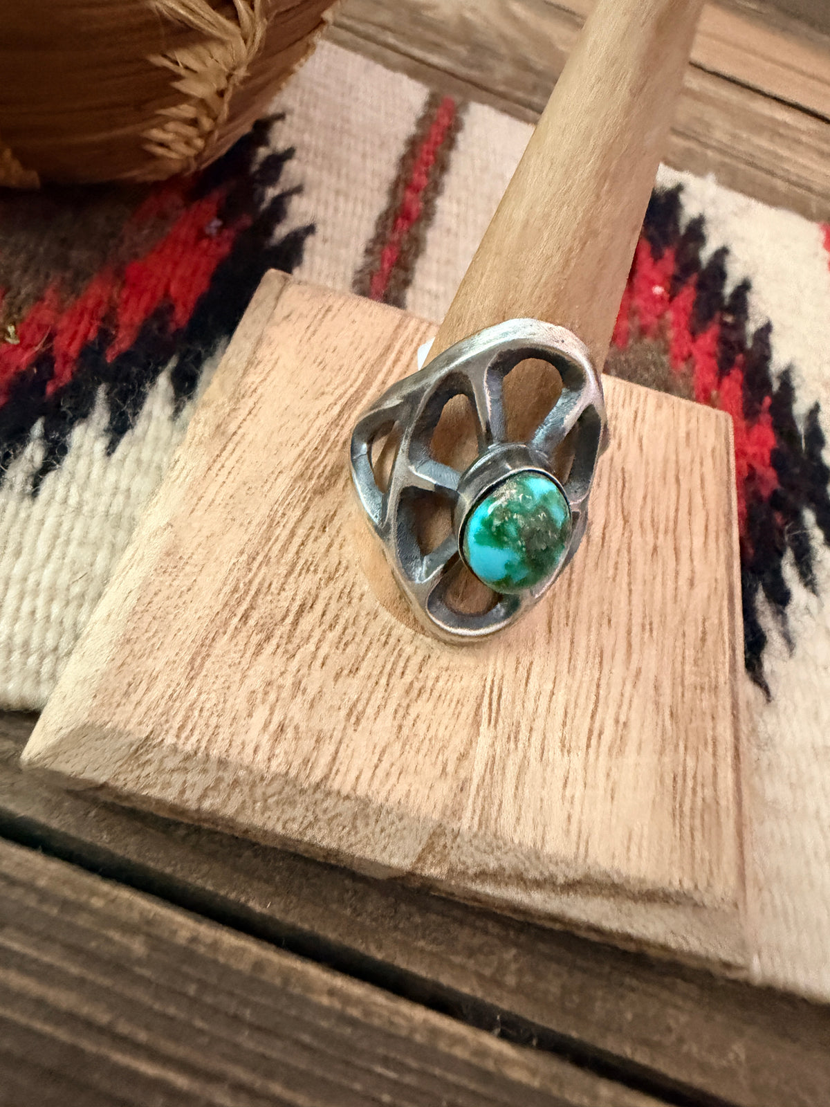 Handcrafted Sonoran Mountain Turquoise and Sterling Silver Ring size 12 by Chimney Butte