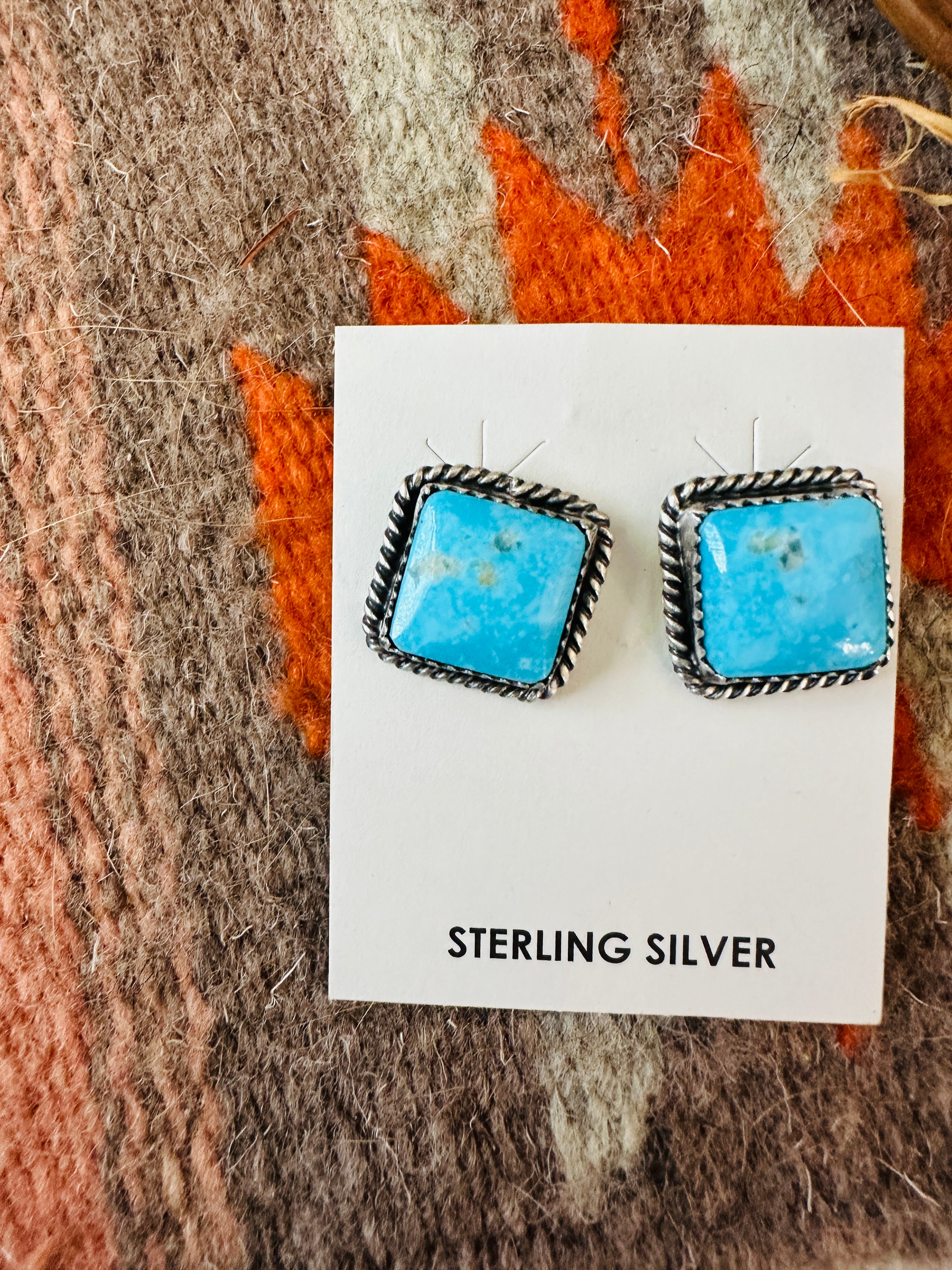 Handcrafted Sterling Silver & Turquoise Square Post Earrings