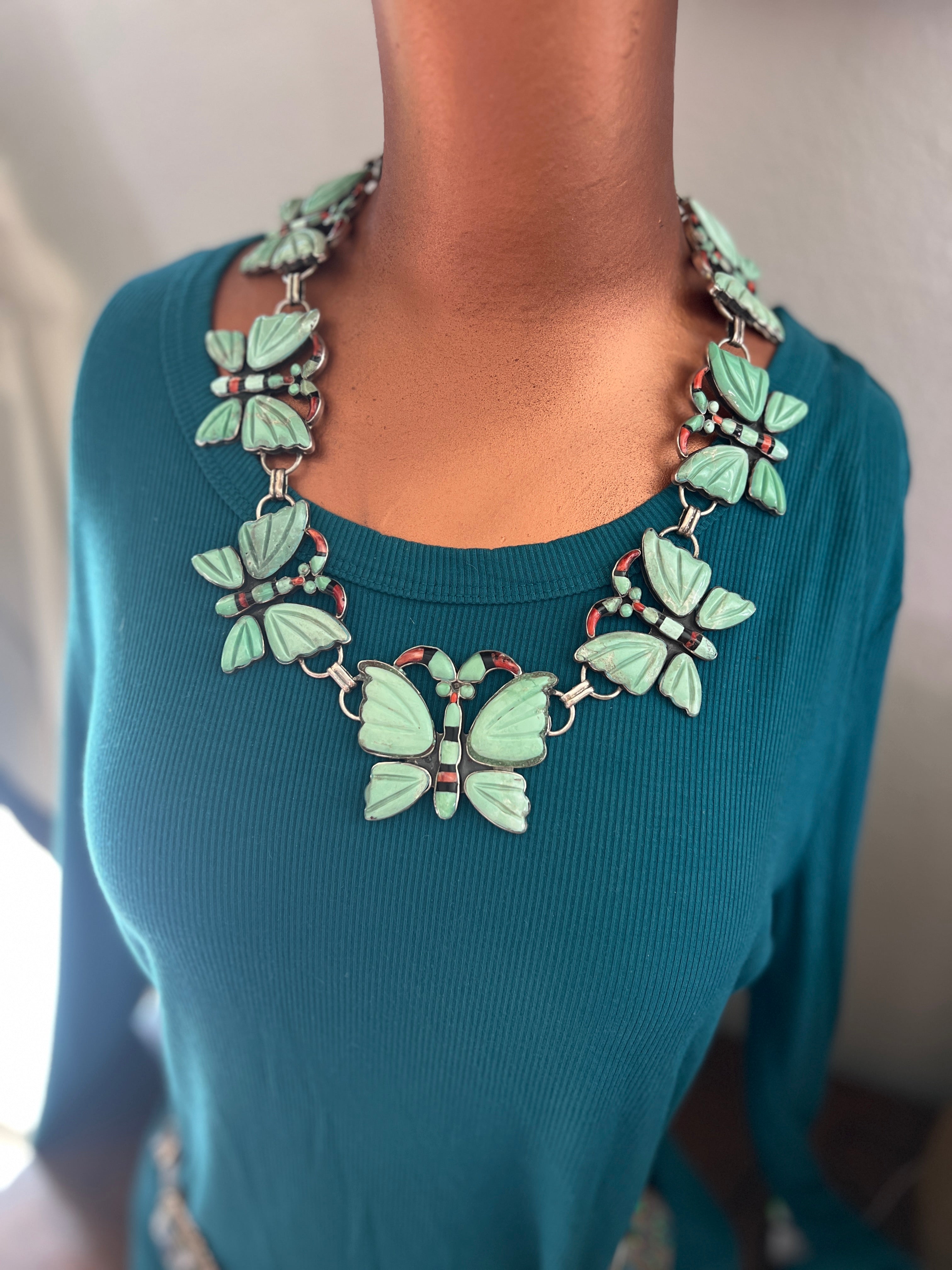 Vintage Sterling Silver and Turquoise Butterfly Necklace by Federico Jimenez