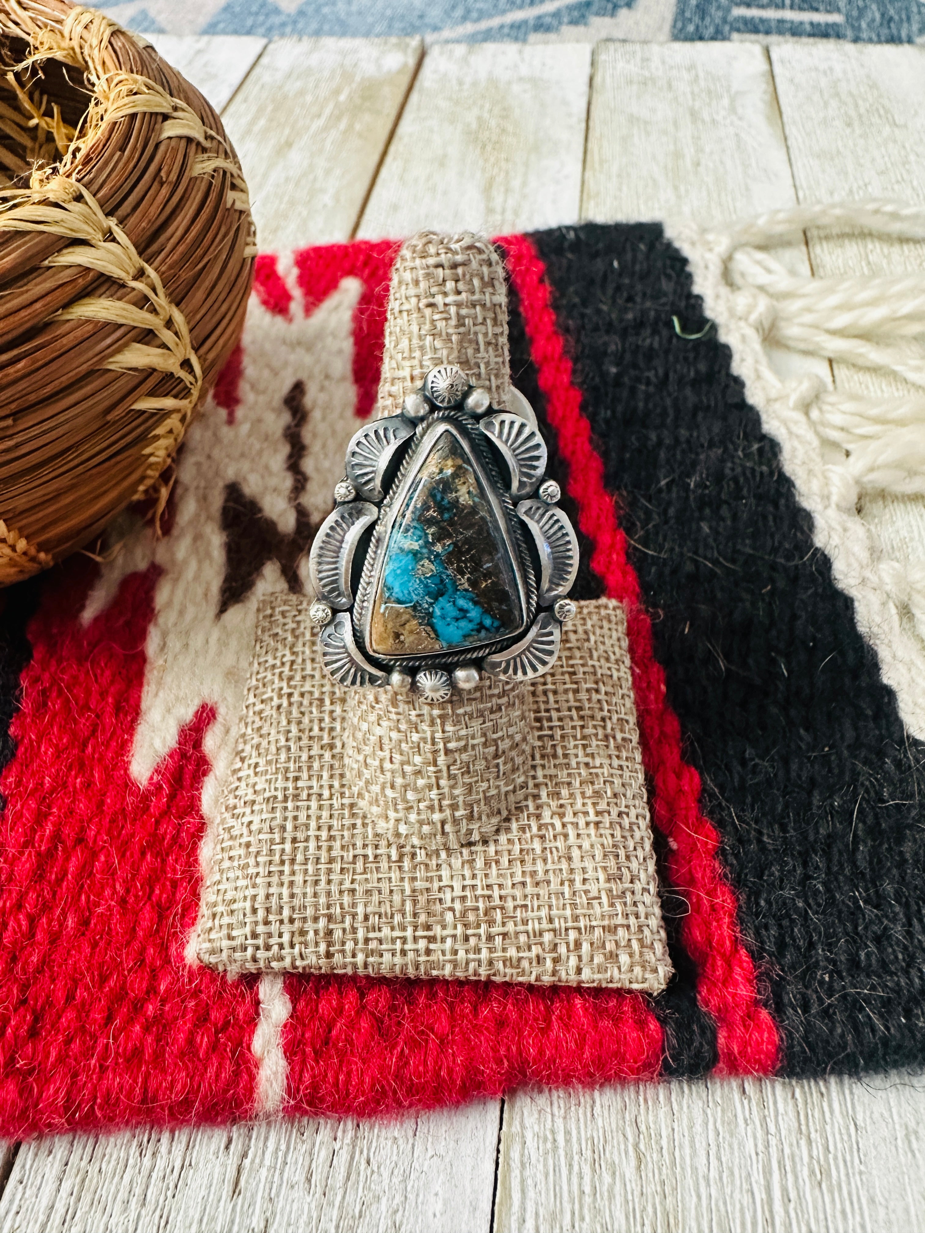 Handcrafted Ribbon Turquoise & Sterling Silver Ring Size 8 by Thomas Francisco