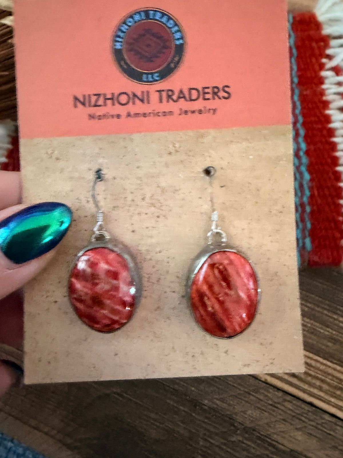 Handcrafted Orange Spiny Oyster & Sterling Silver Dangle Earrings by Charlene Yazzie