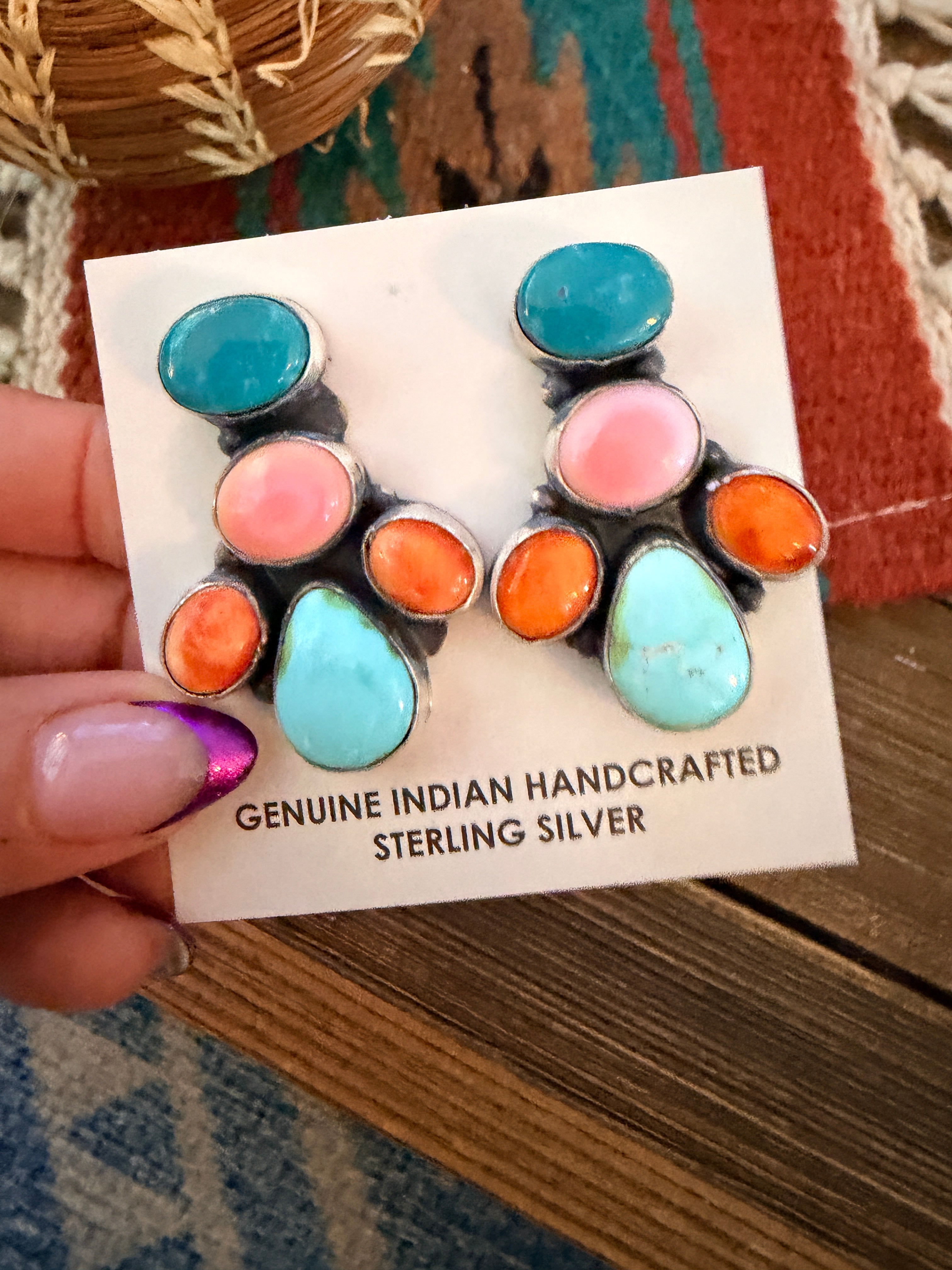 Handcrafted Multi Stone & Sterling Silver Dangle Earrings