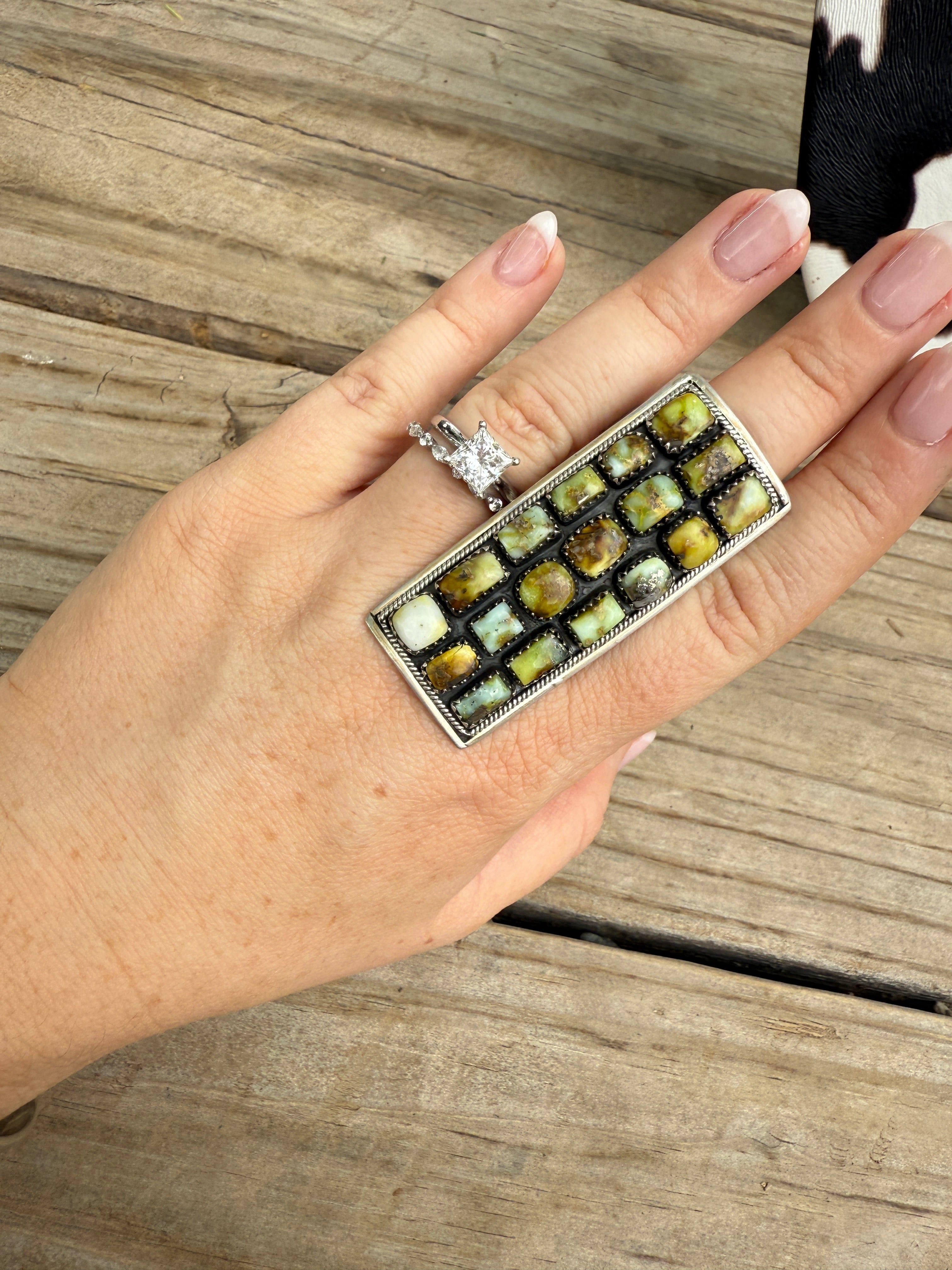 Handmade Palomino Turquoise & Sterling Adjustable Cluster Ring