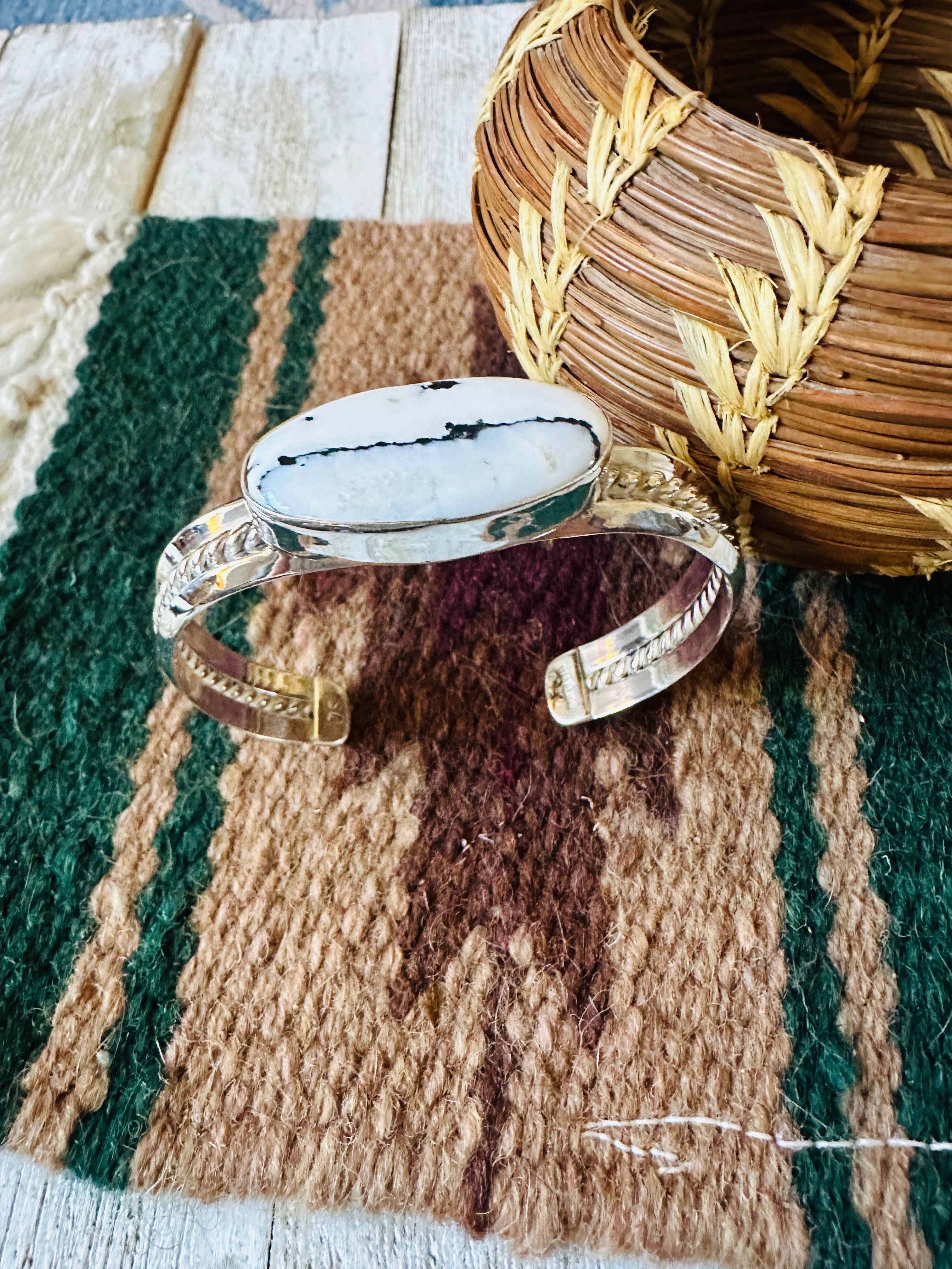 Navajo White Buffalo & Sterling Silver Cuff Bracelet