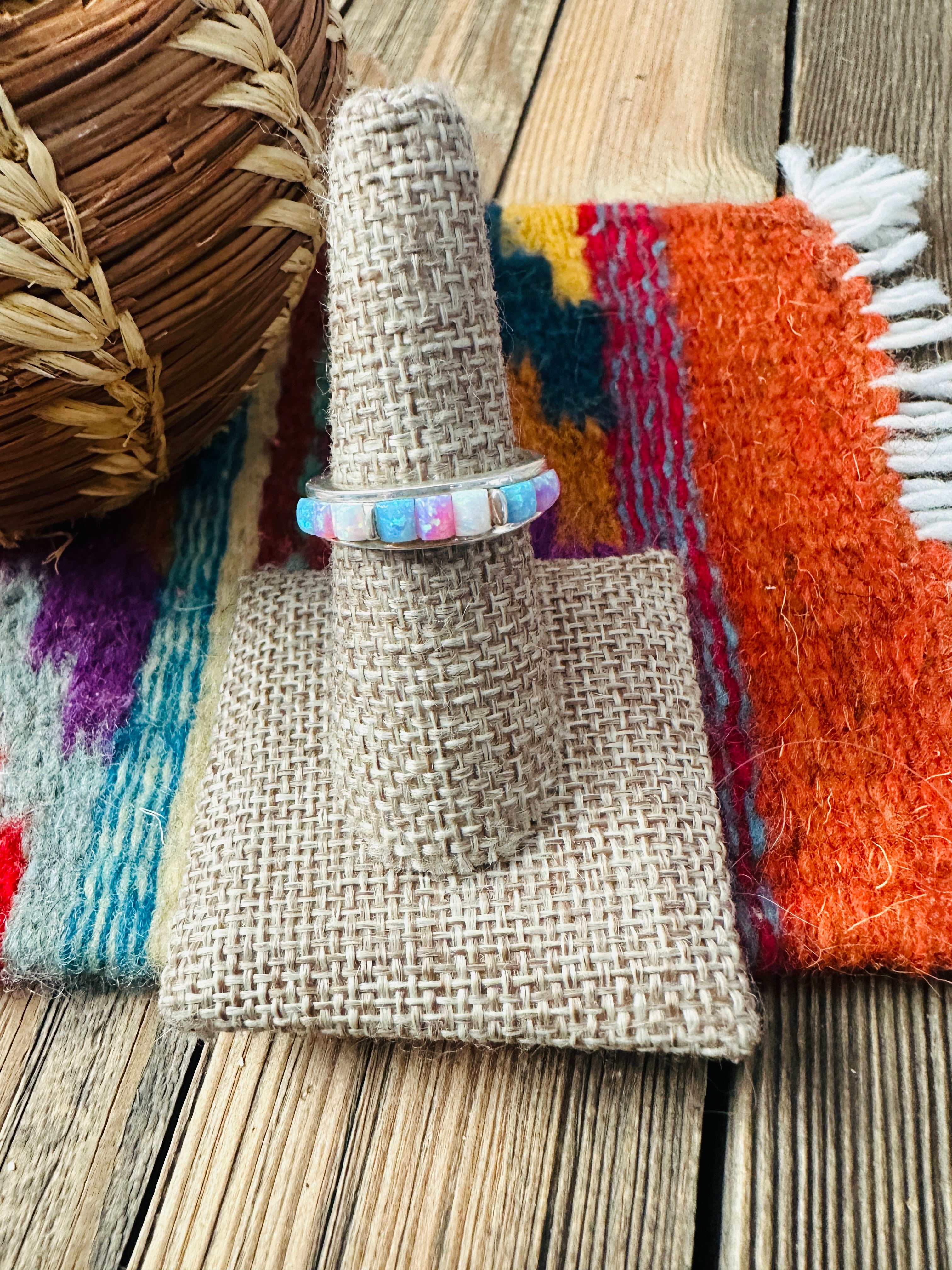 Handcrafted Opal & Sterling Silver Inlay Band Ring