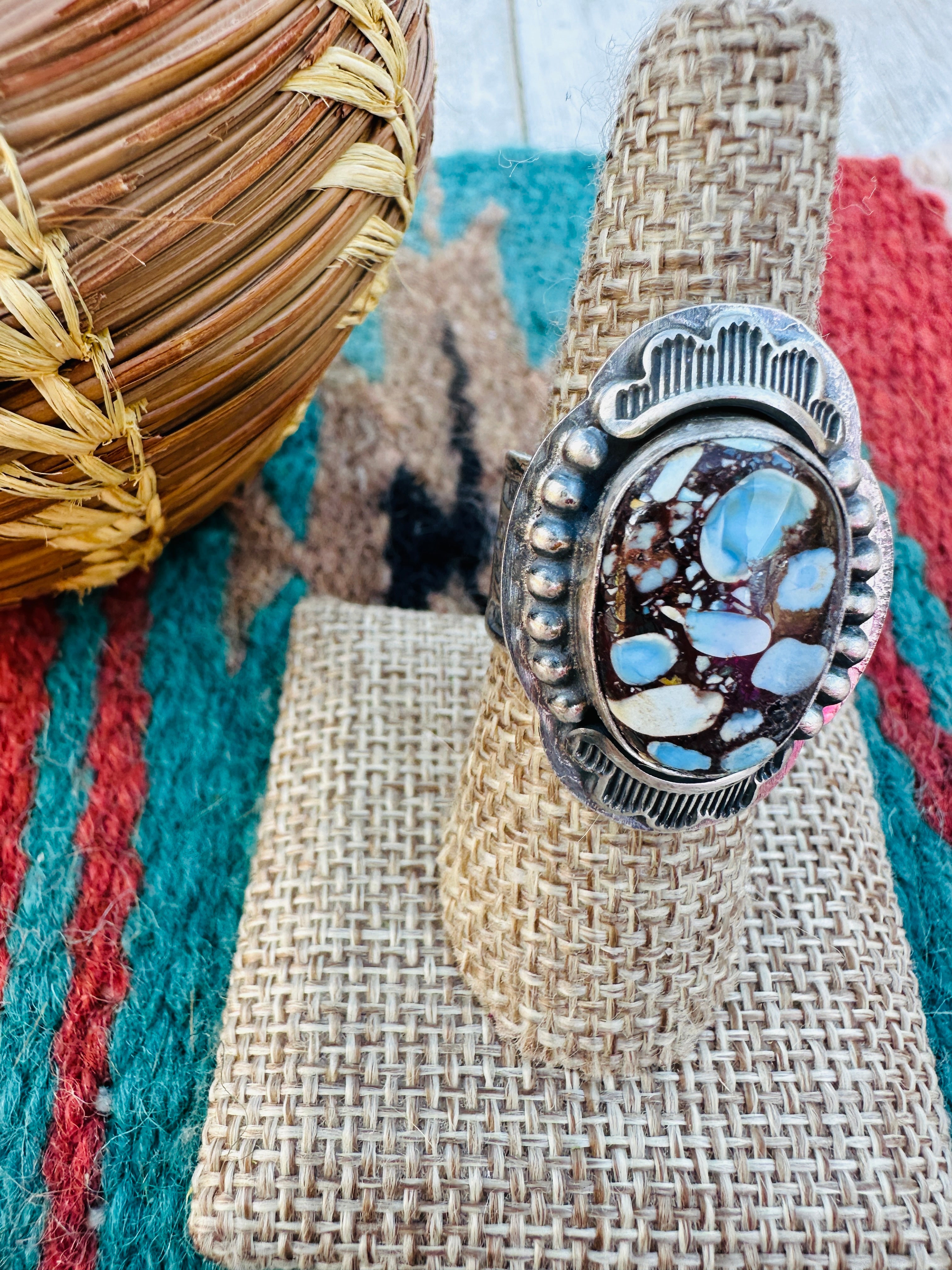 Handcrafted Golden Hills Turquoise & Sterling Silver Ring Size 7.75