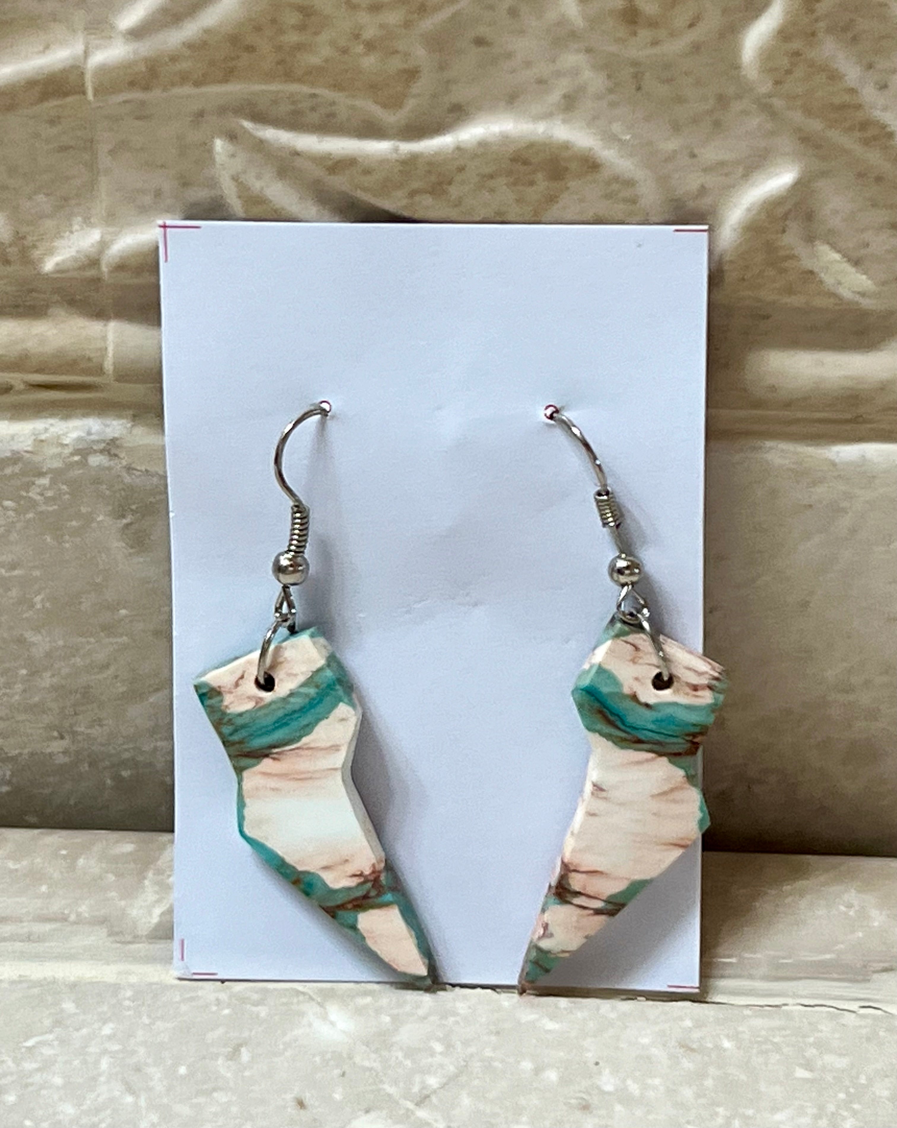 Handcrafted Turquoise & Sterling Silver Lightning Bolt Slab Earrings