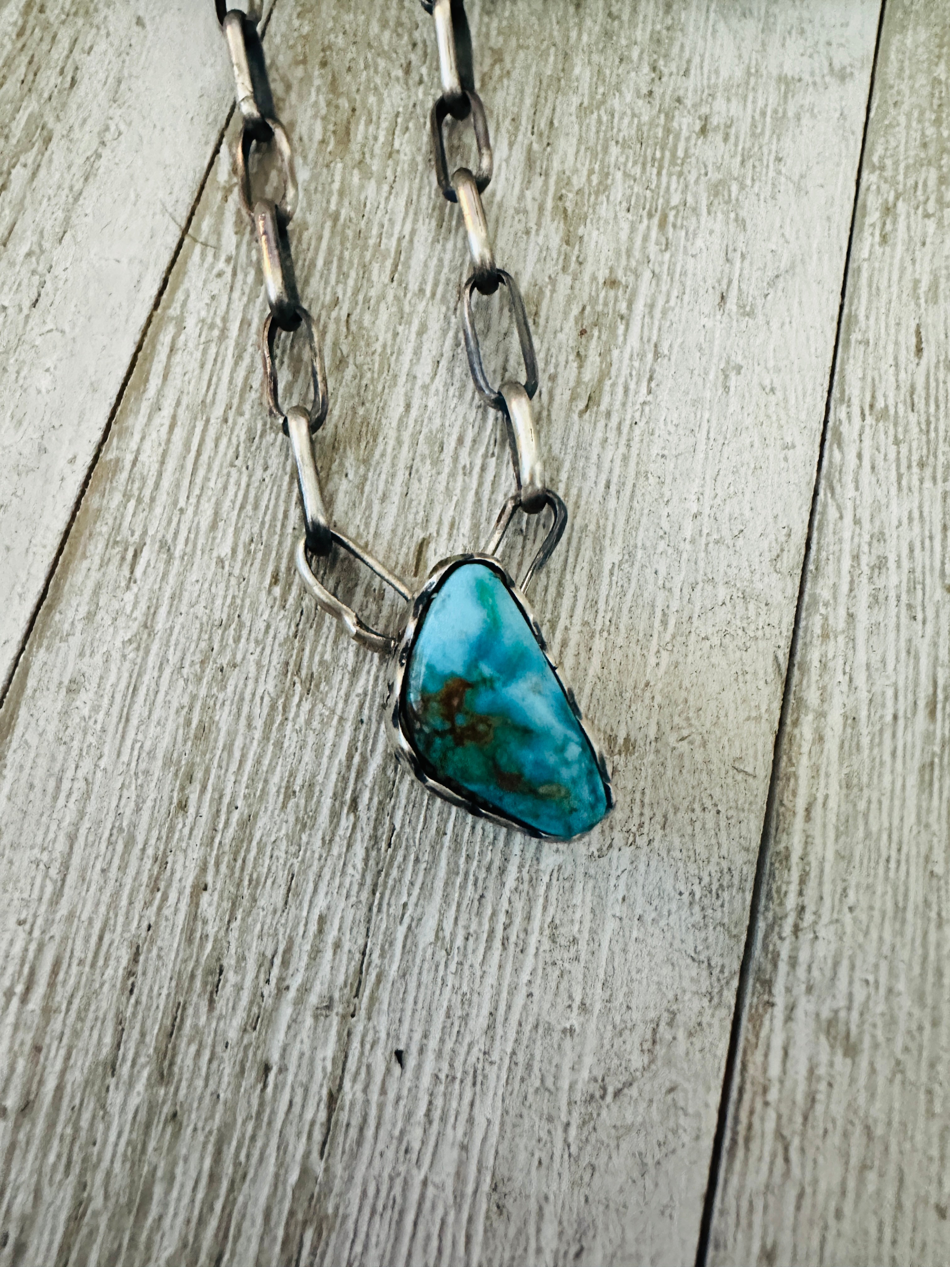 Handcrafted Turquoise & Sterling Silver Chain Necklace
