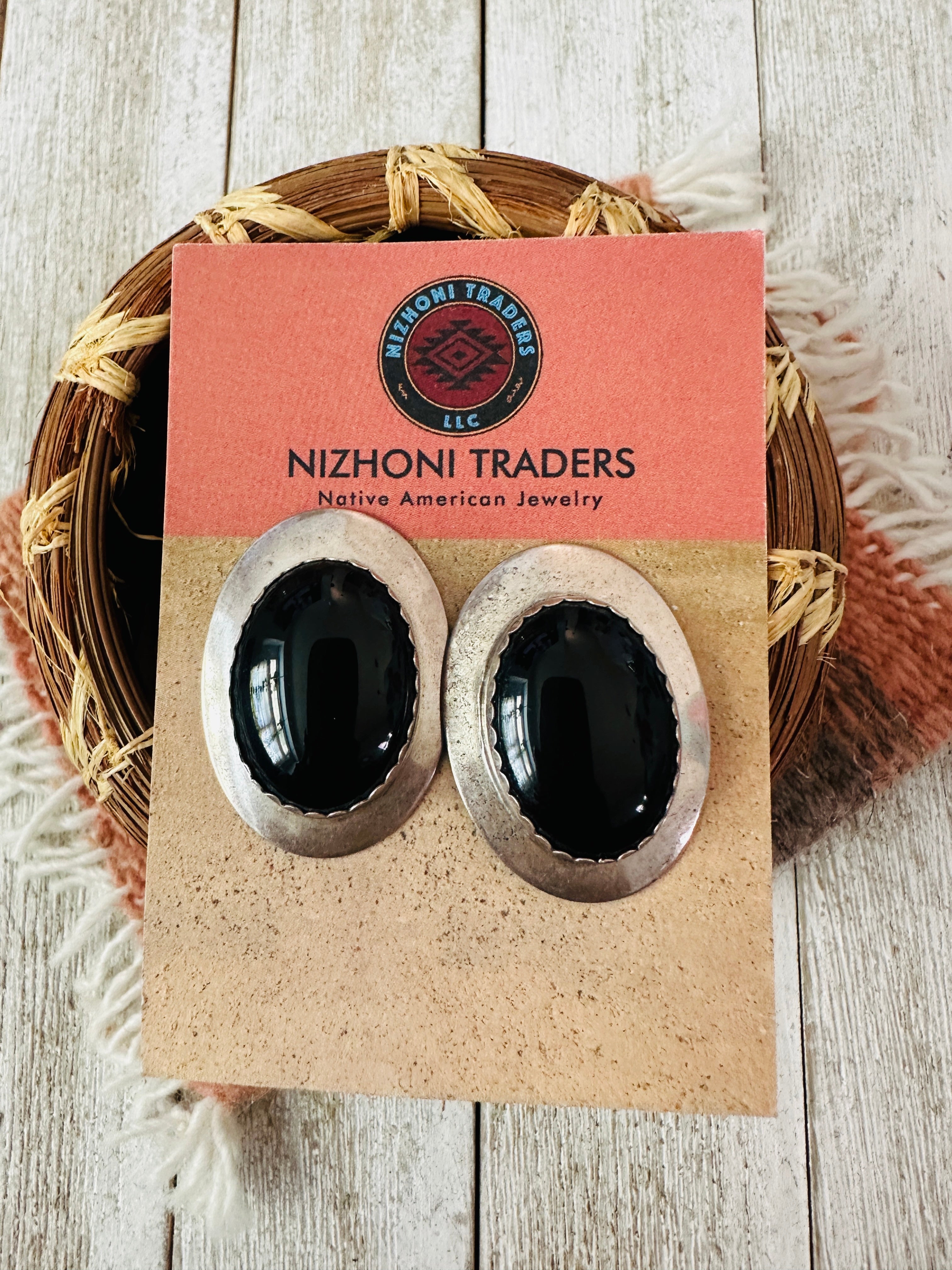 Handcrafted Old Pawn Sterling Silver & Black Onyx Post Earrings