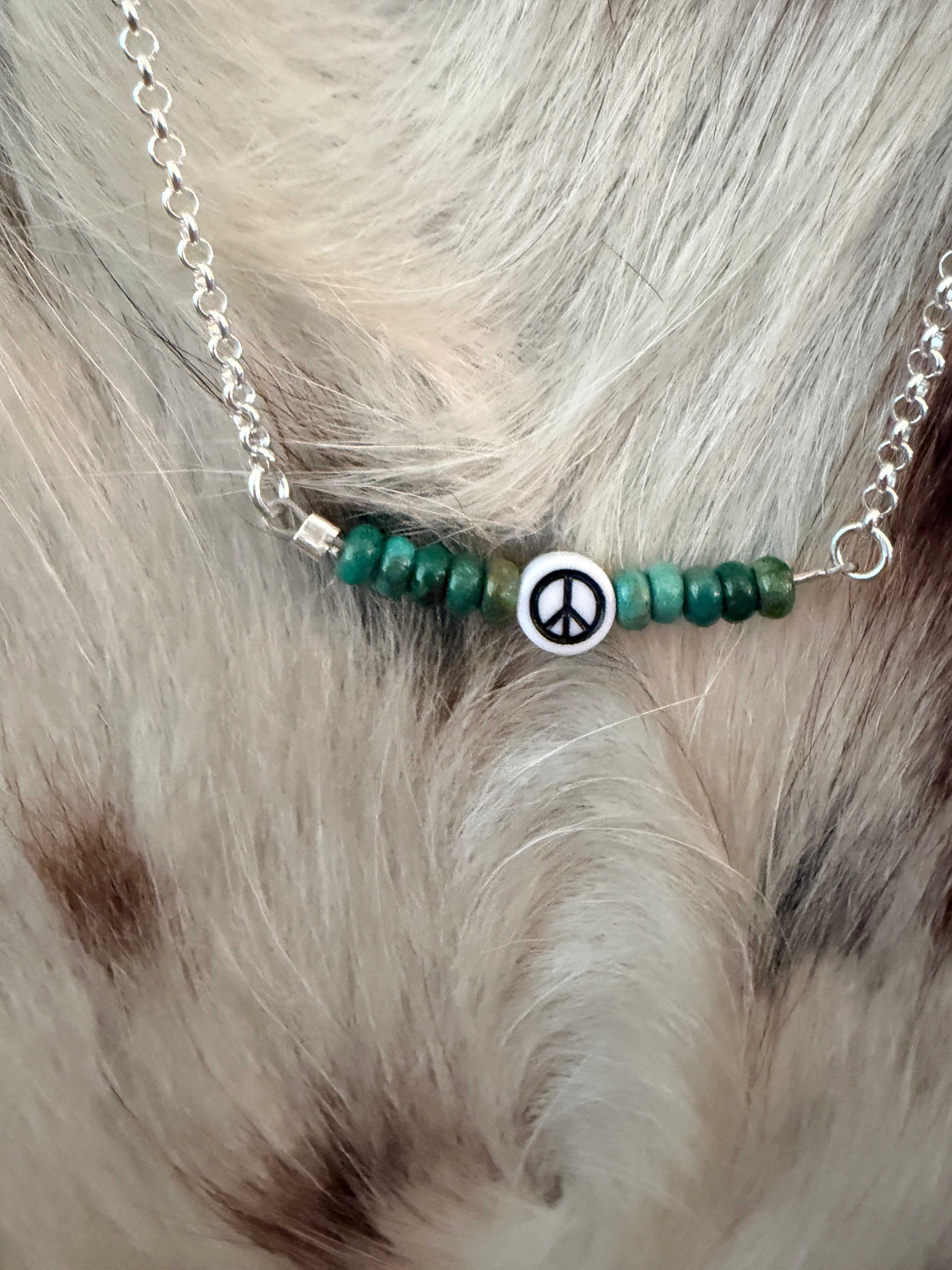 Handmade Sterling Silver & Turquoise Beaded Peace Necklace