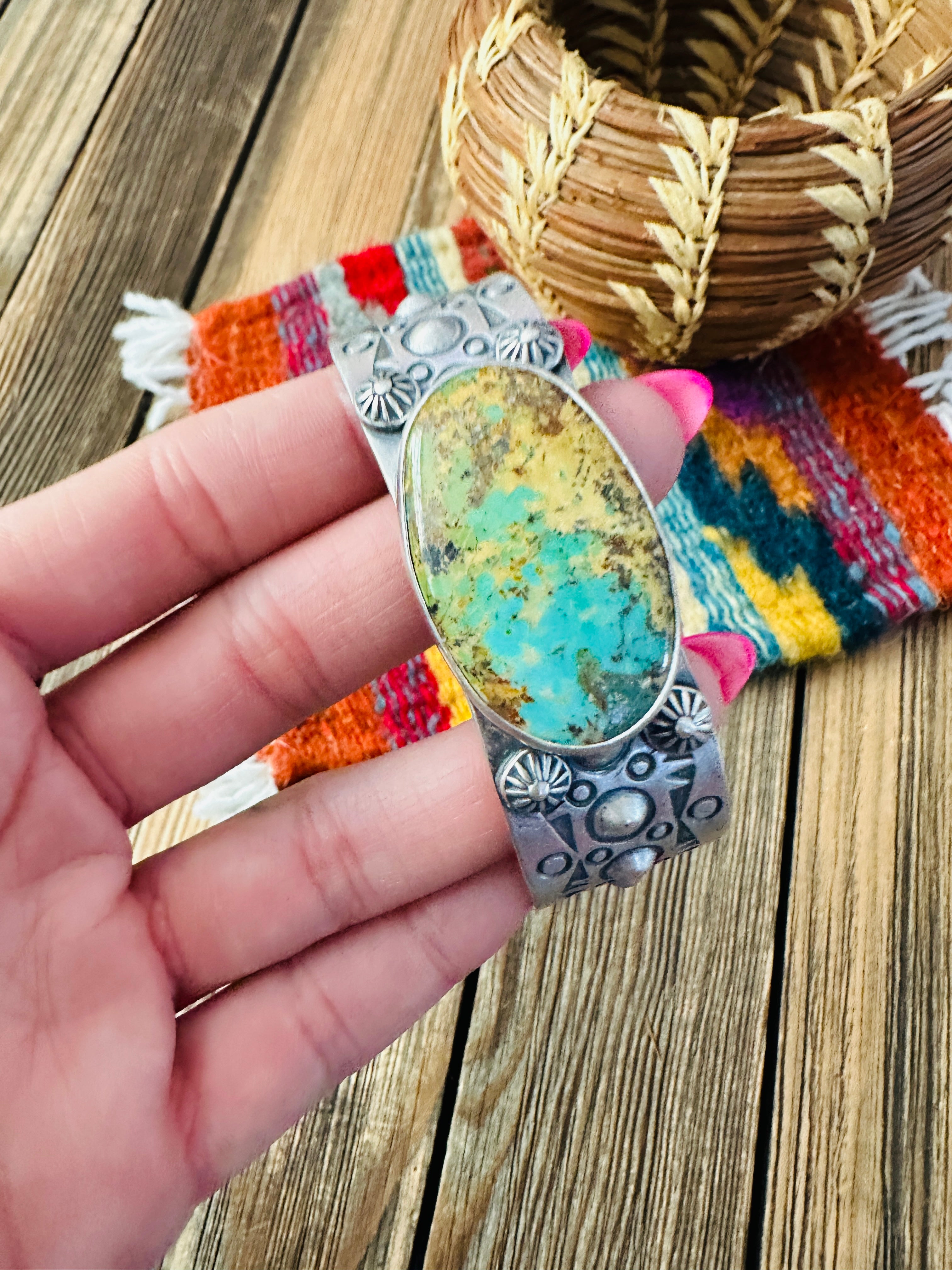 Handcrafted Royston Turquoise & Sterling Silver Cuff Bracelet by Benson Shorty