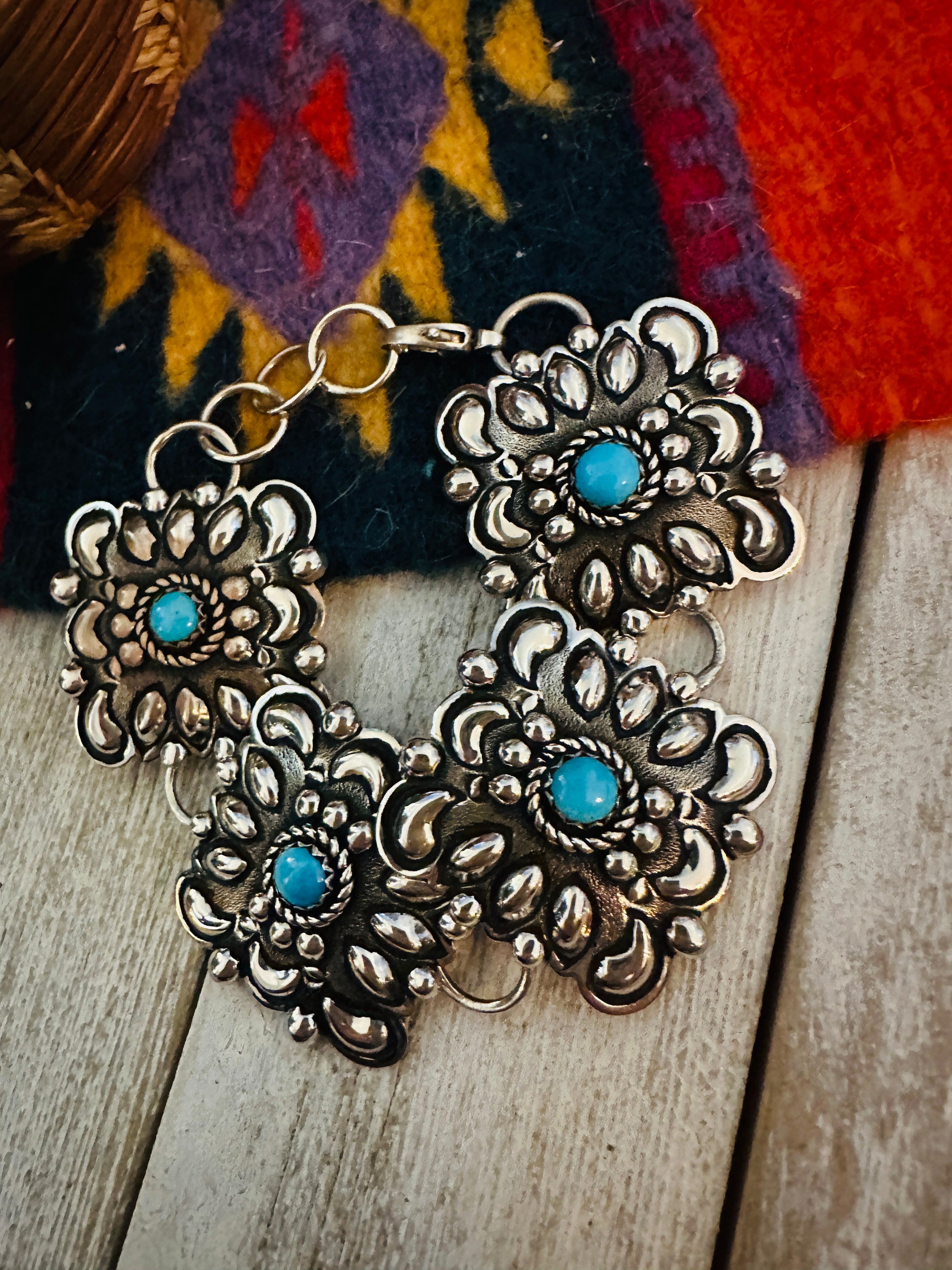 Navajo Turquoise & Sterling Silver Concho Link Bracelet