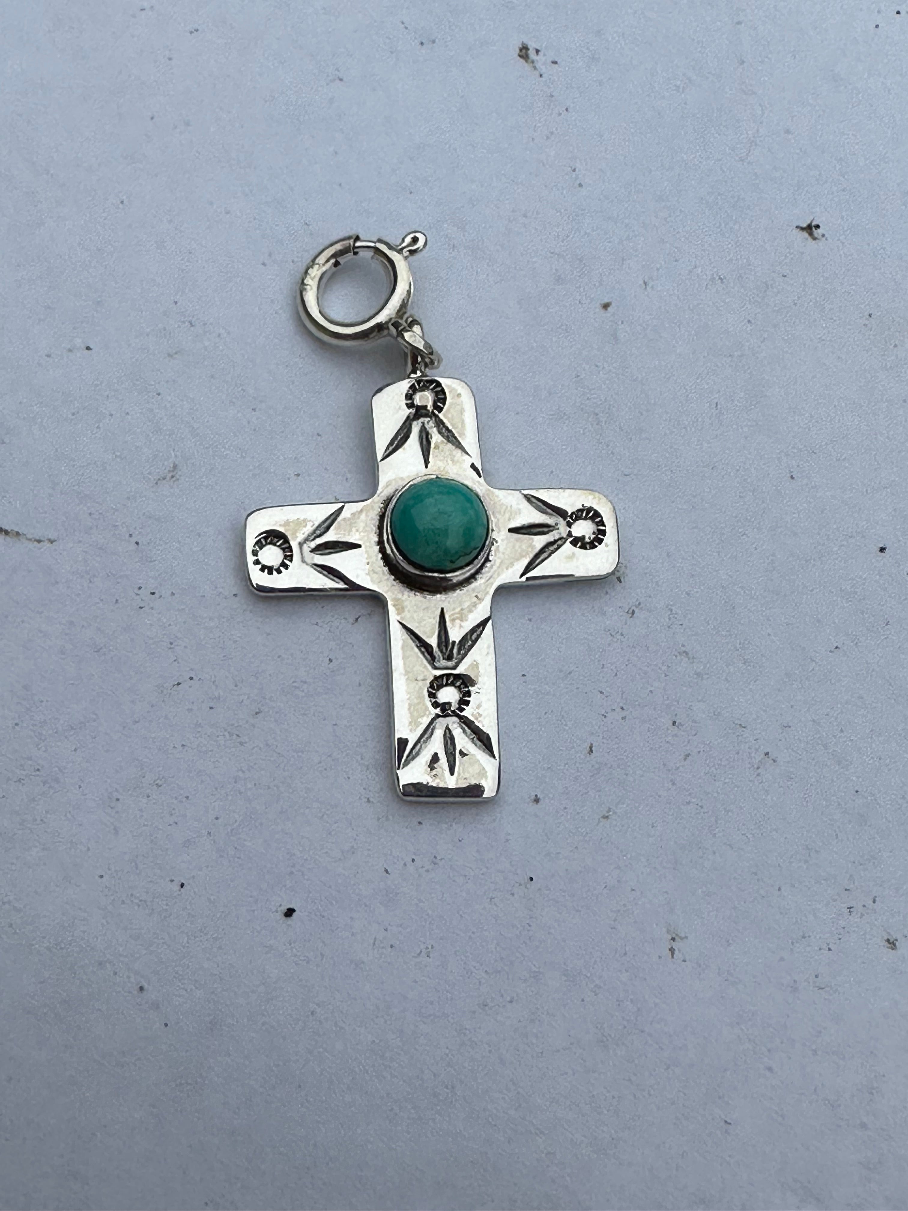 Sterling Silver and Turquoise Hand Stamped Cross Charm