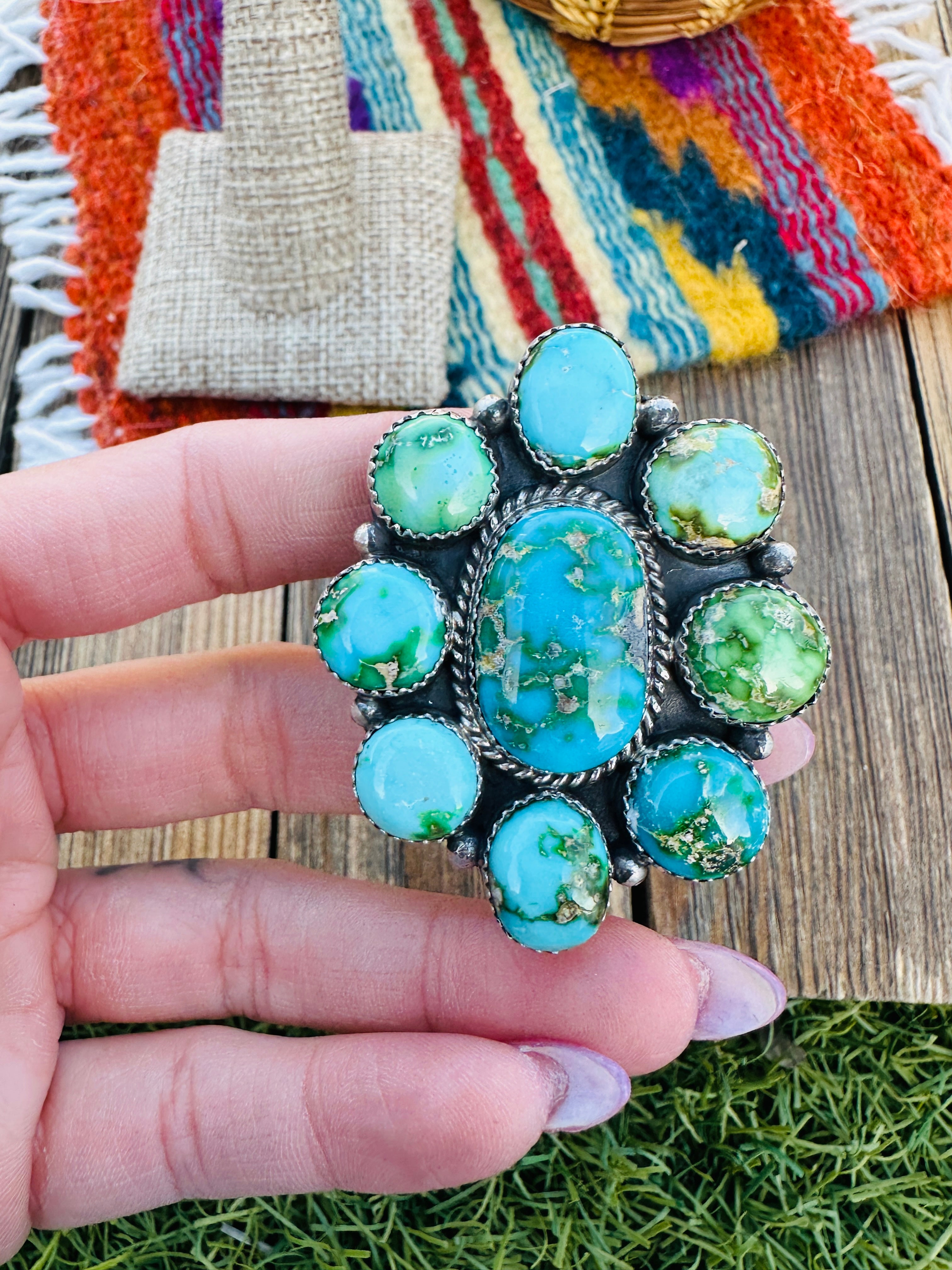 Handcrafted Sonoran Mountain Turquoise & Sterling Silver Adjustable Cluster Ring