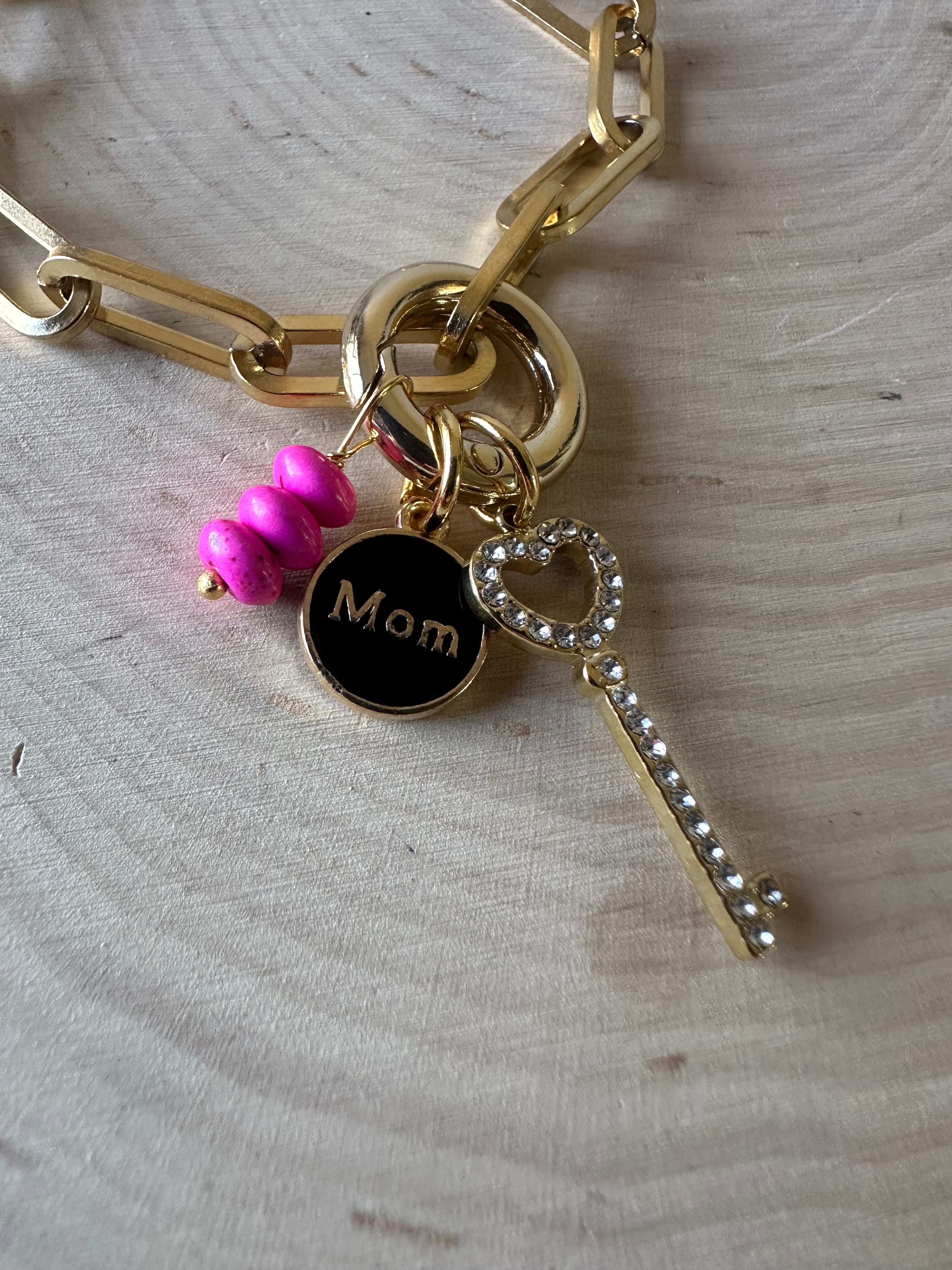 “The Golden Collection” Mom Handmade 14k Gold Plated Charm Bracelet