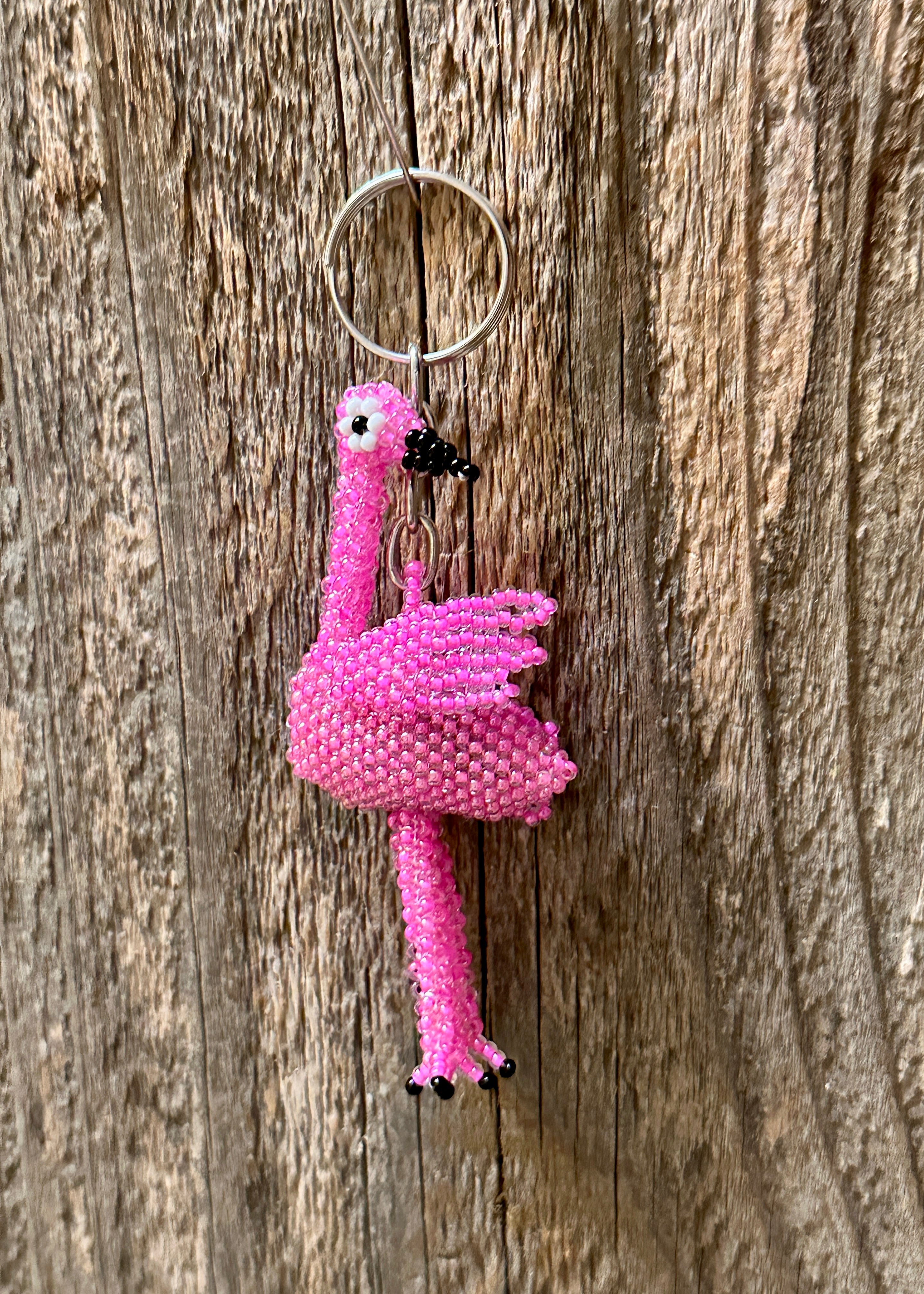 Handmade Beaded Flamingo Keychain