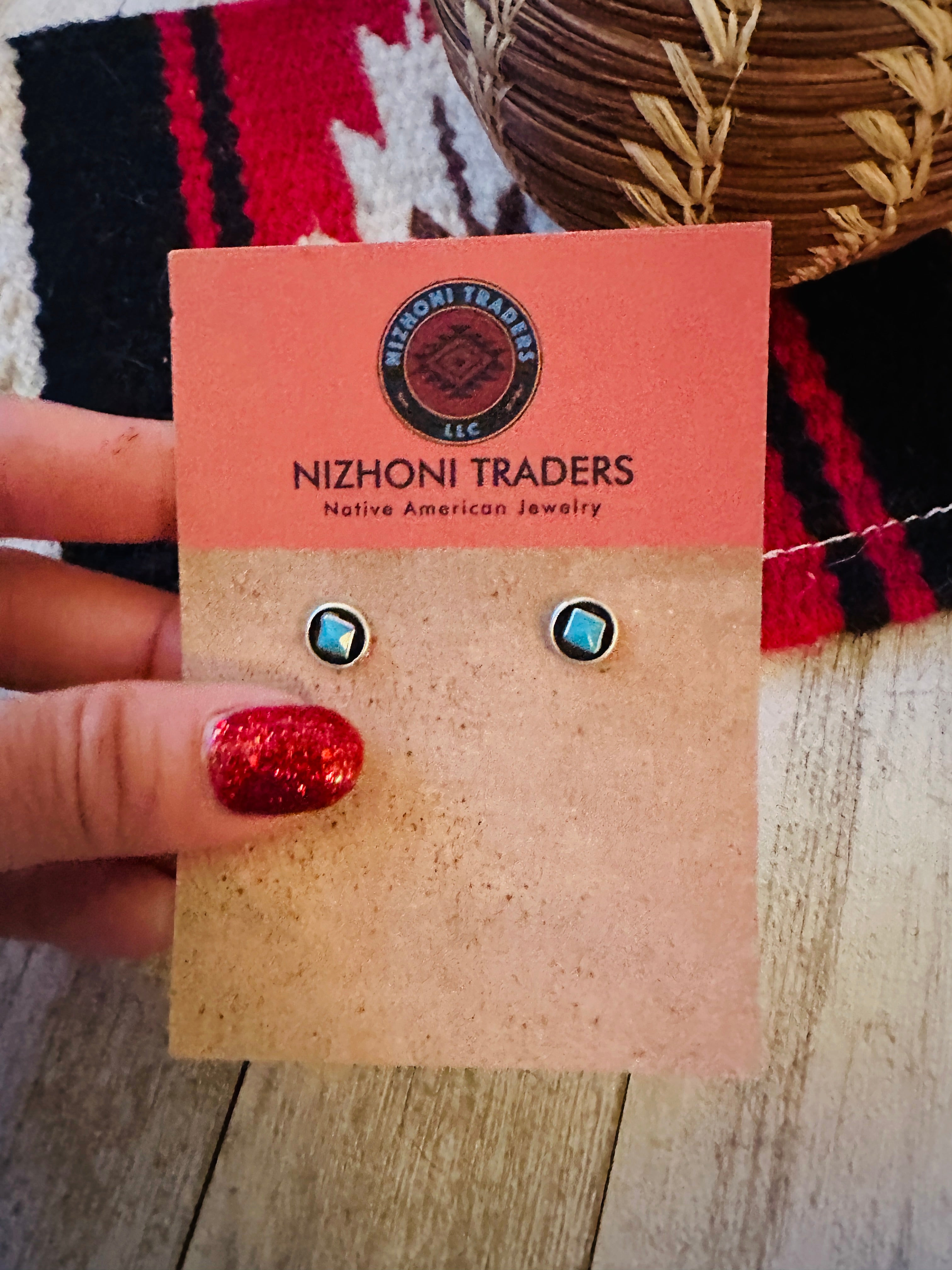 Navajo Turquoise and Sterling Silver Shadowbox Stud Earrings