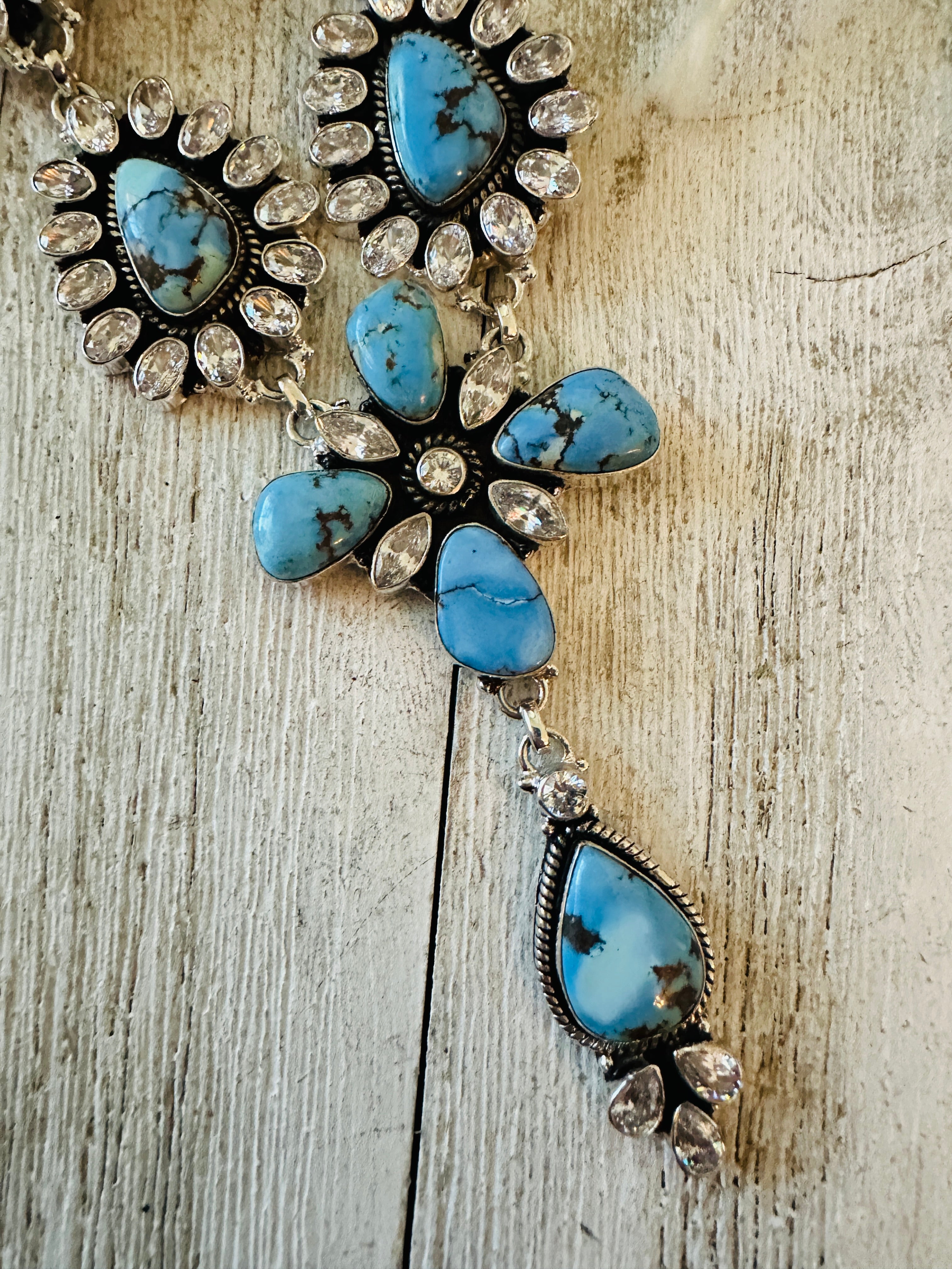 Handmade Golden Hills Turquoise and CZ Statement Necklace