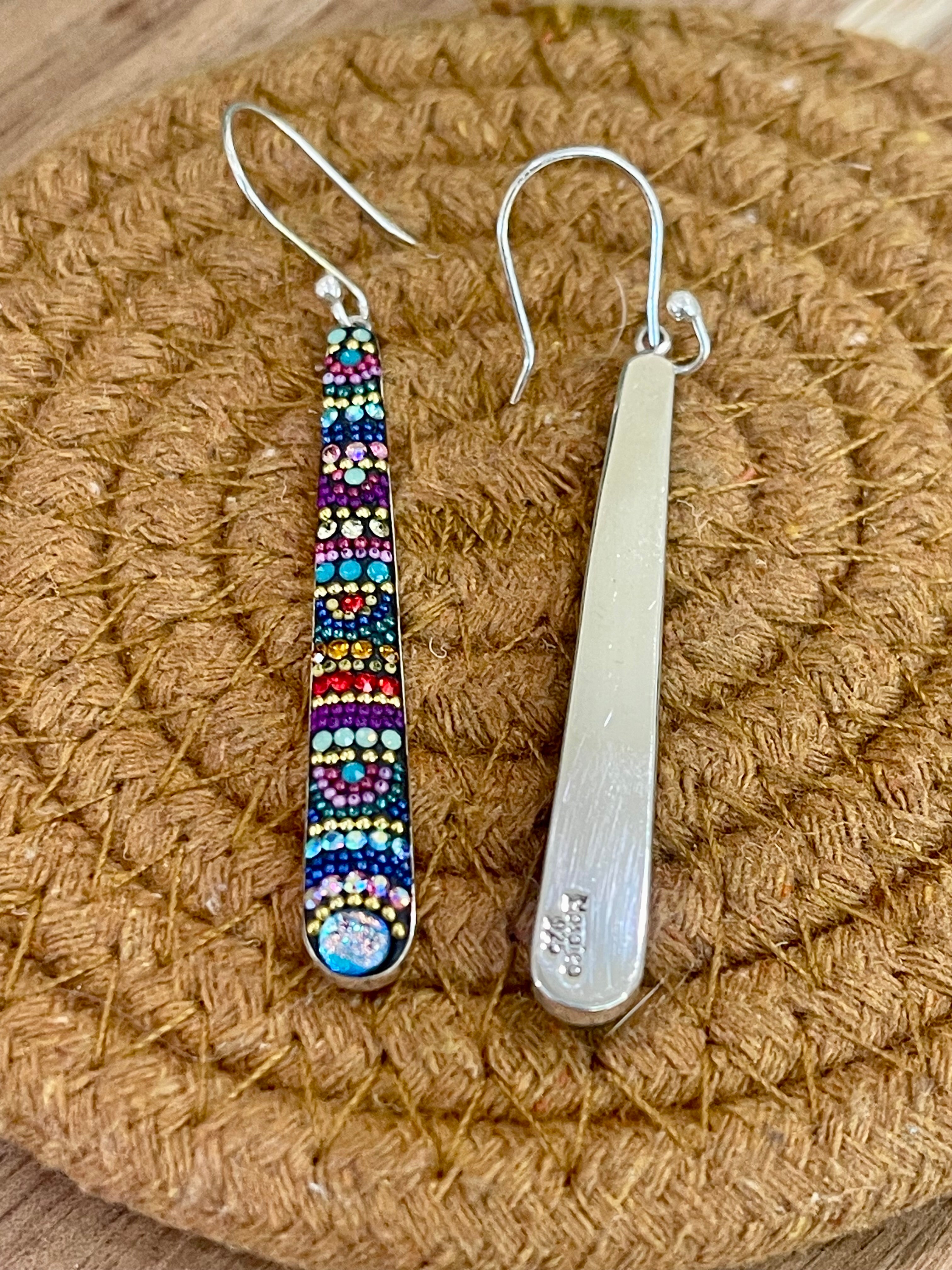 Handmade In Mexico Sterling Silver  , Multi Color Swarovski Crsytal Dangle Earrings