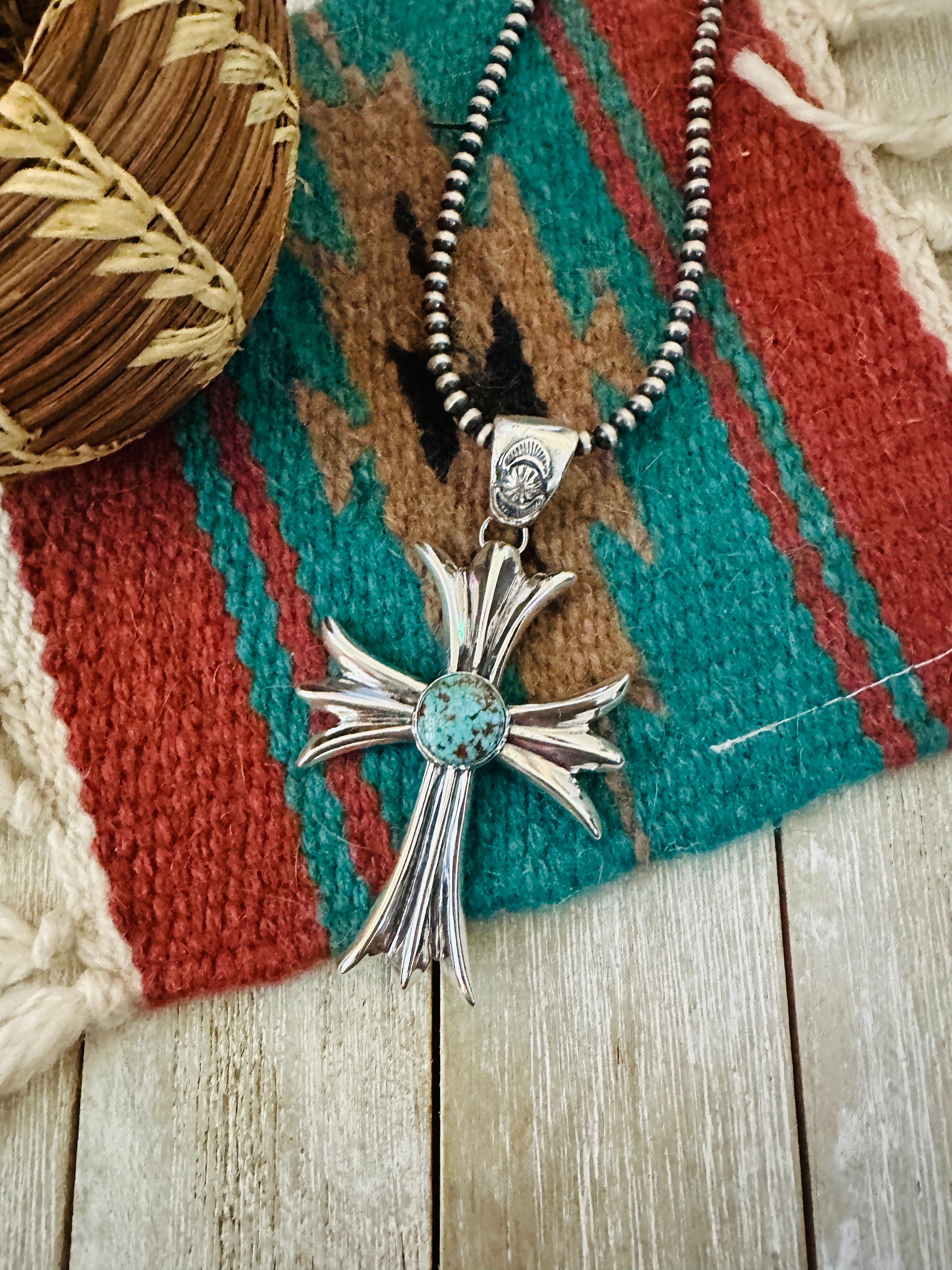 Handcrafted Sterling Silver & Turquoise Cross Pendant