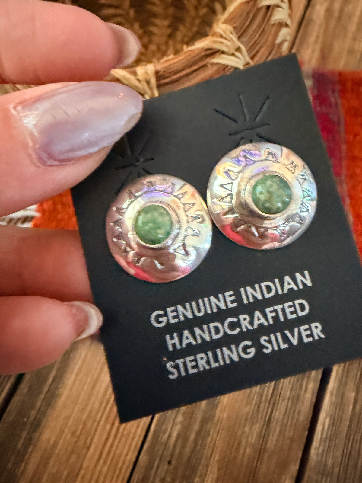 Handcrafted Sterling Silver & Turquoise Concho Stud Earrings