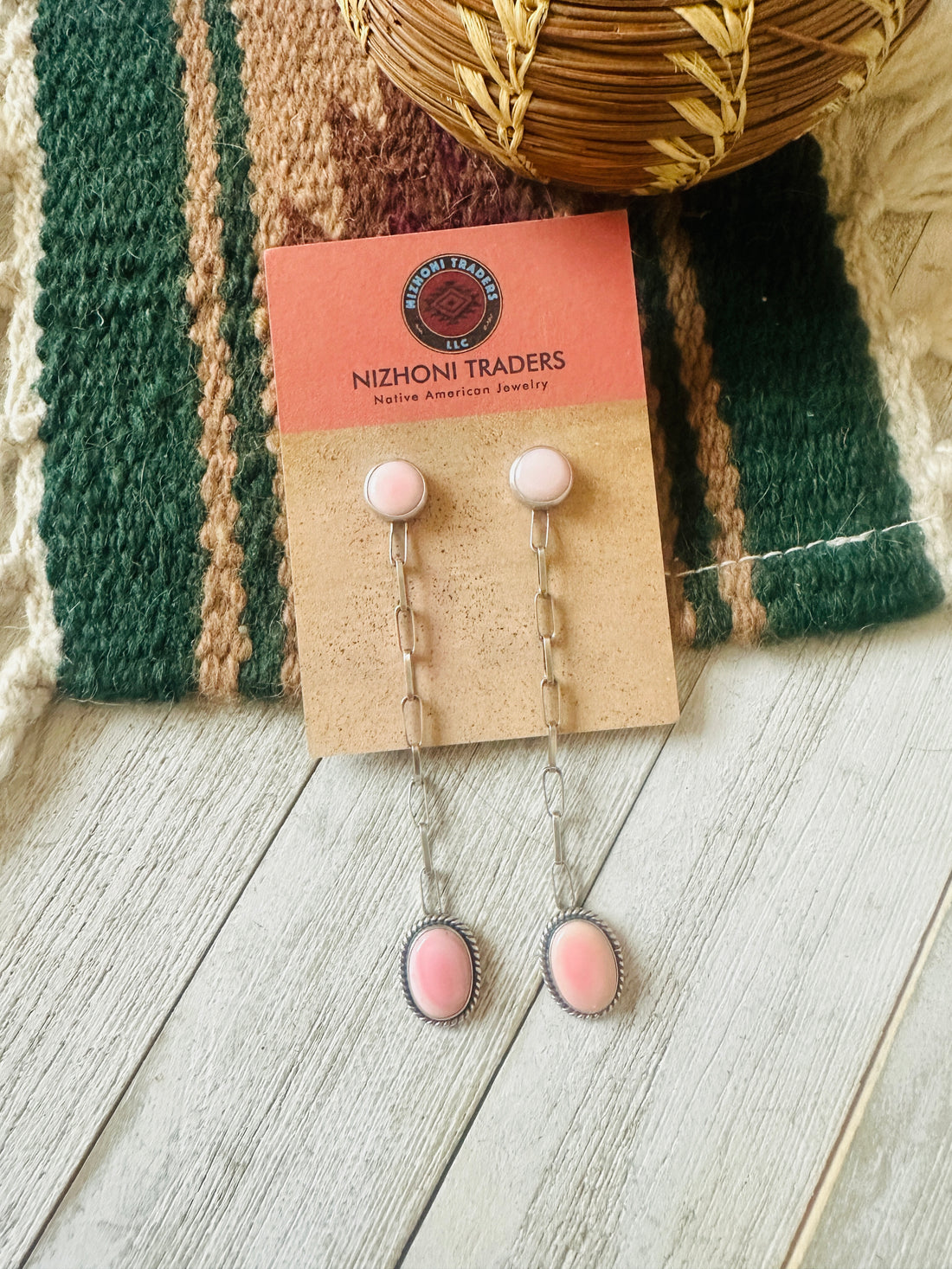 Handcrafted Sterling Silver & Queen Pink Conch Chain Dangle Earrings