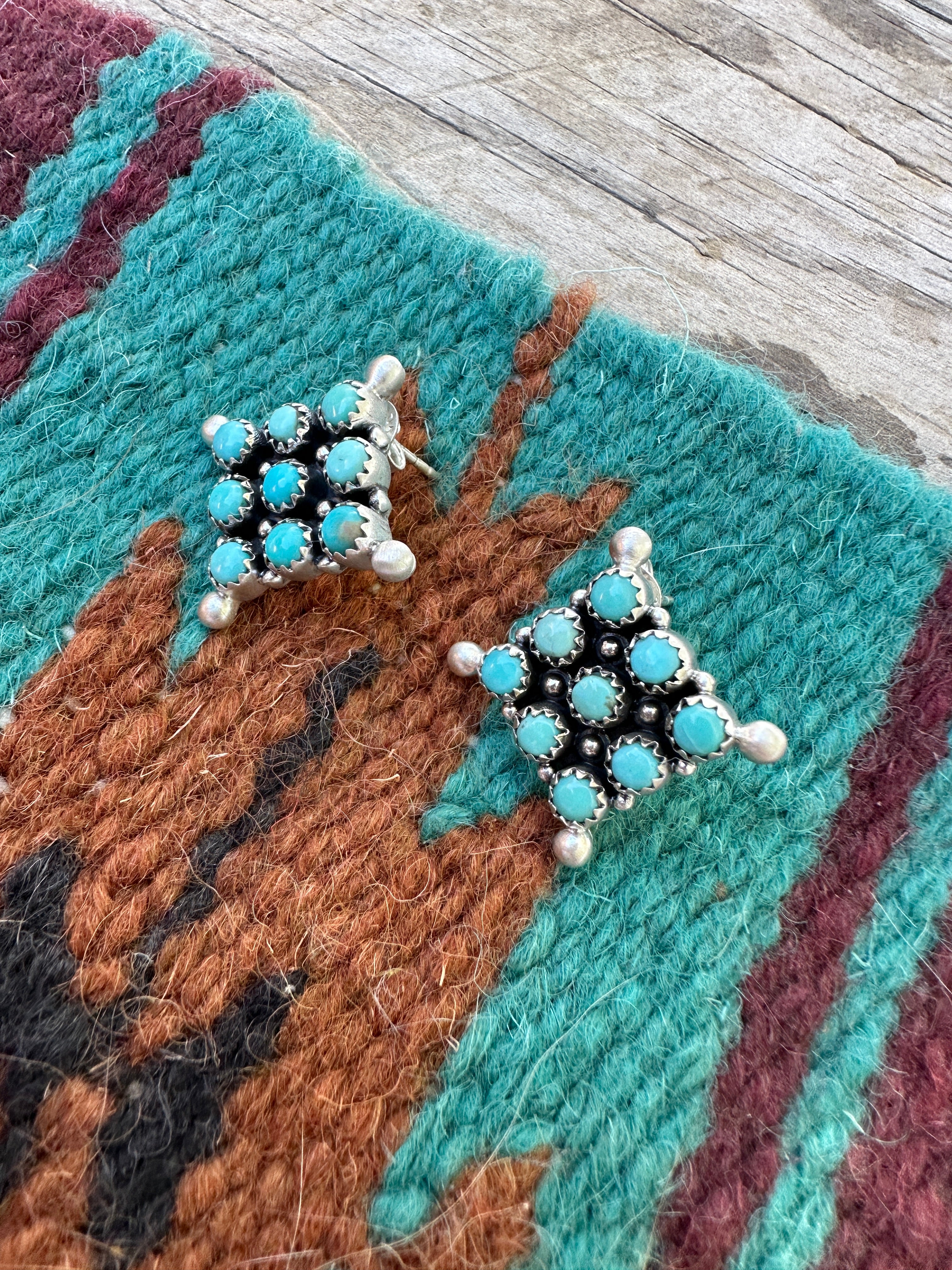 Handmade Cluster Turquoise Sterling Silver Post Earrings