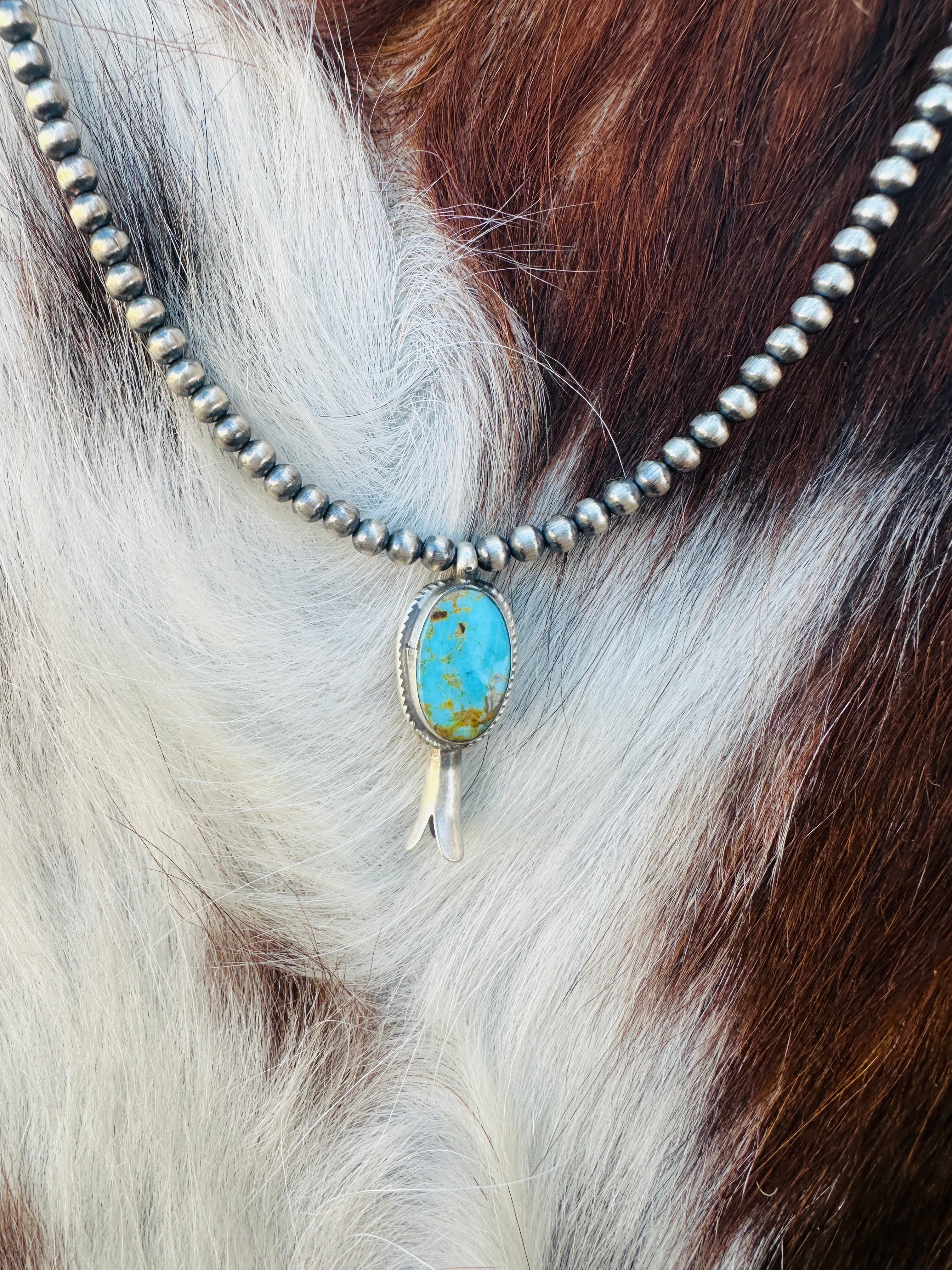 Handcrafted Turquoise & Sterling Silver Beaded Blossom Necklace
