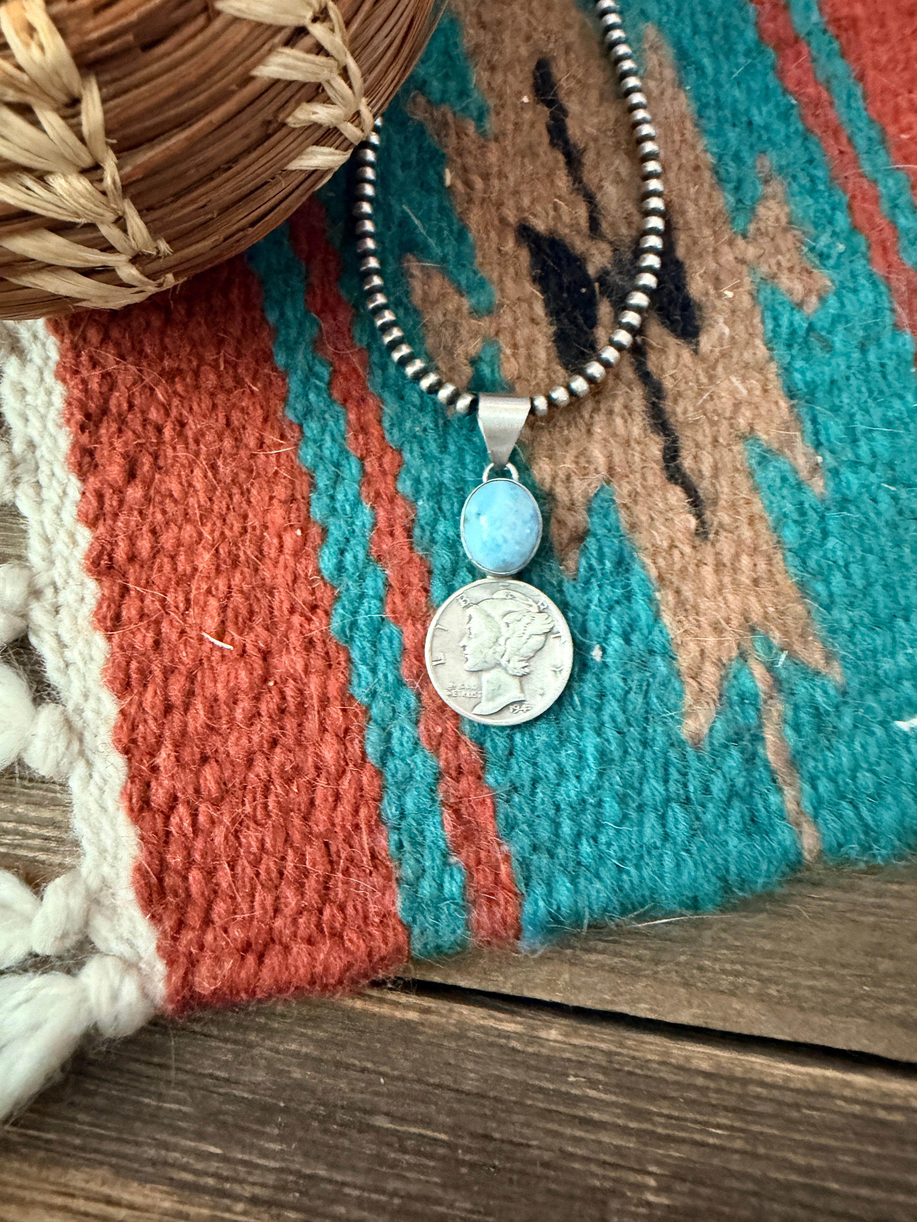 Handcrafted Sterling Silver & Golden Hills Turquoise Liberty Dime Pendant