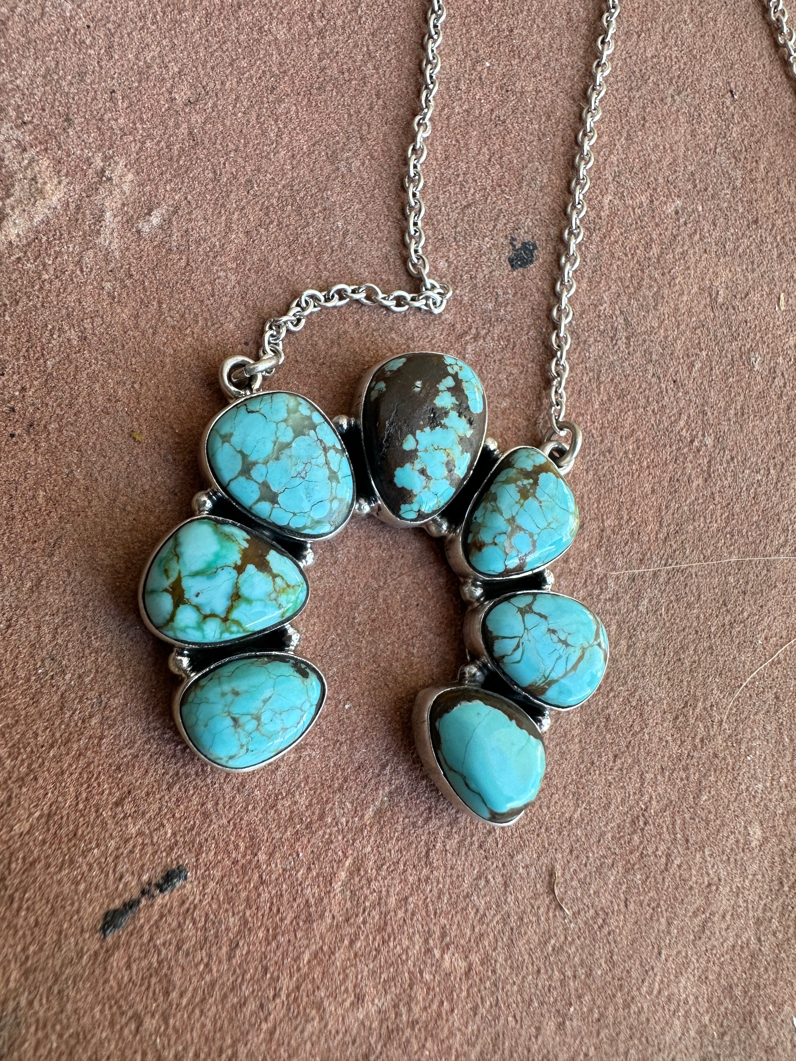 Handmade Number 8 Turquoise & Sterling Silver Naja Necklace