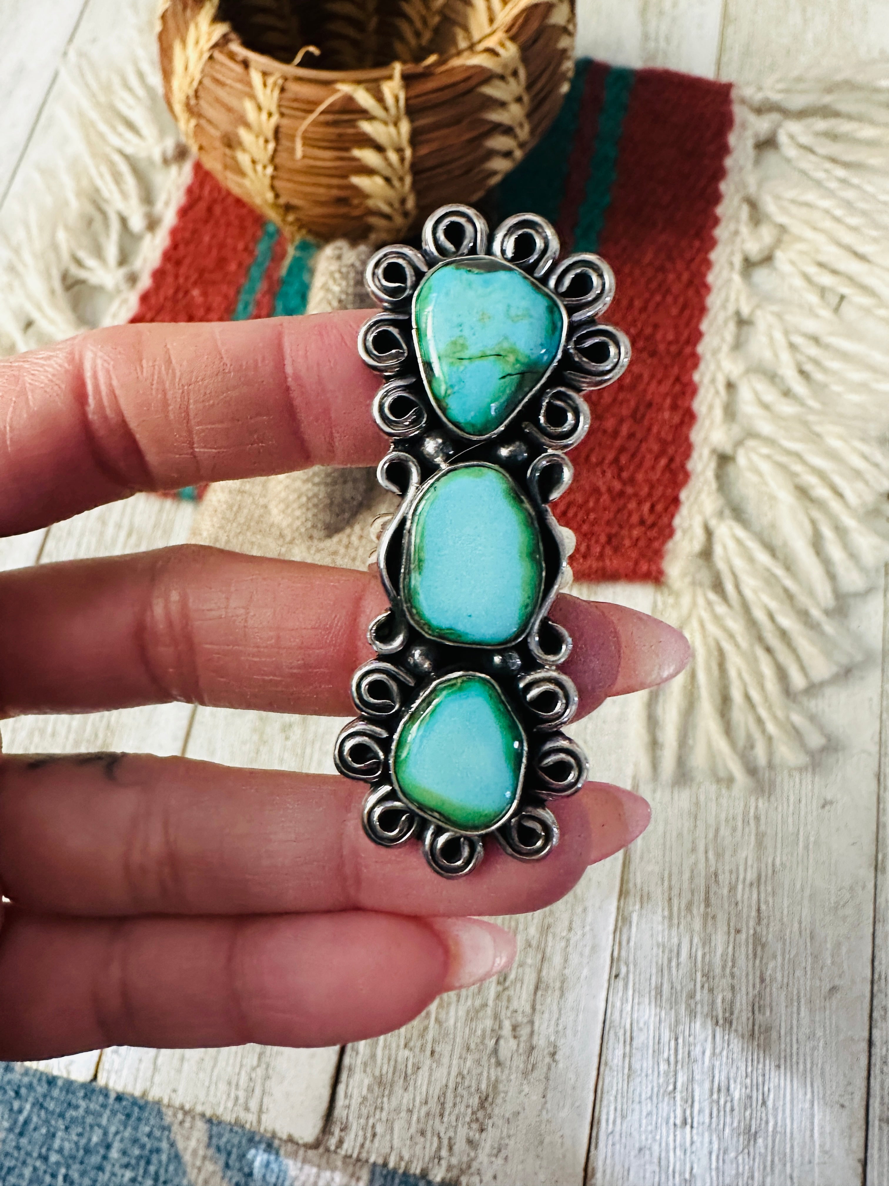 Handcrafted Carico Lake Turquoise & Sterling Silver Ring size 6