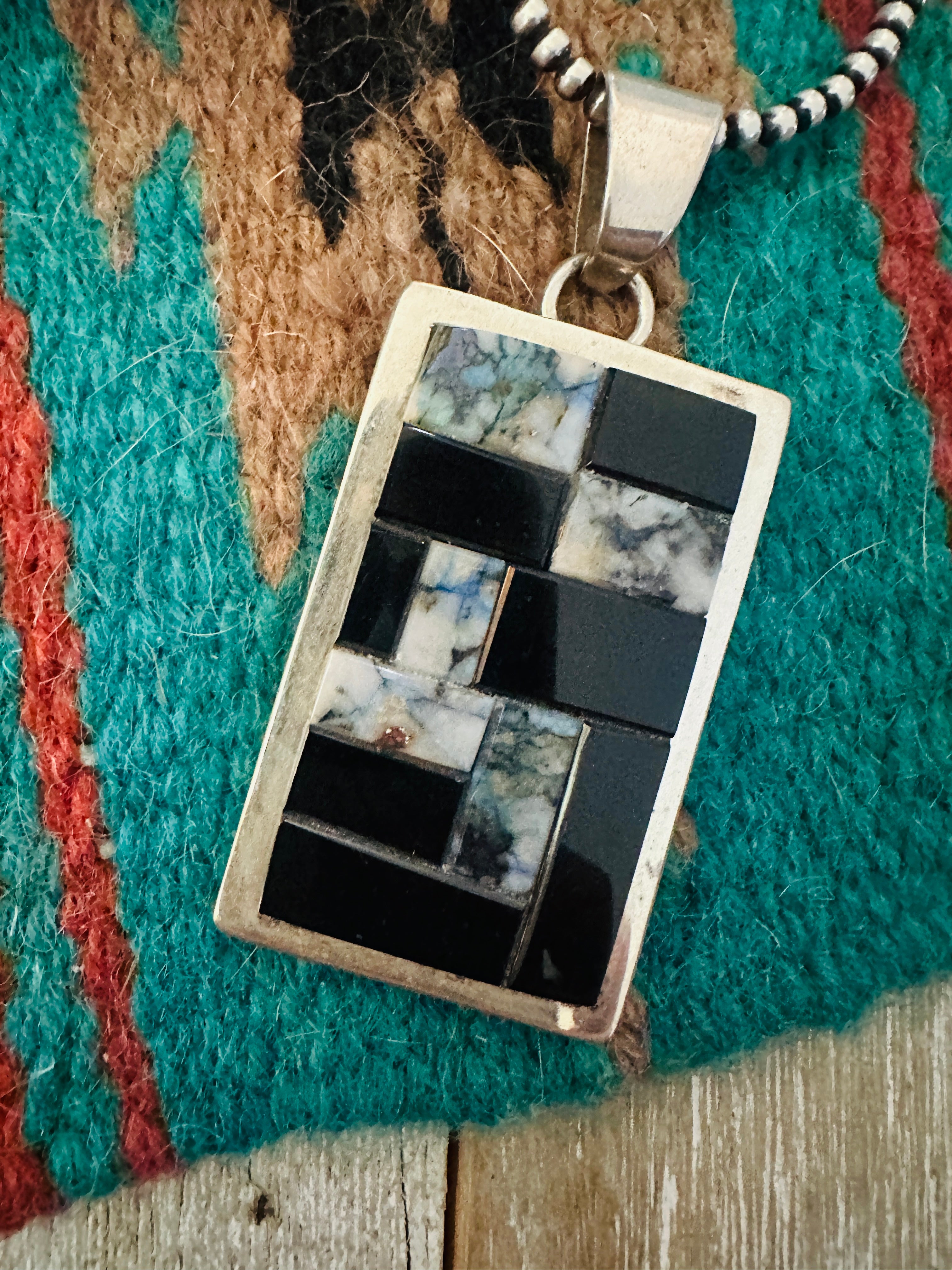 Handcrafted Sterling Silver and Multi Stone Inlay Pendant by Tom Jackson