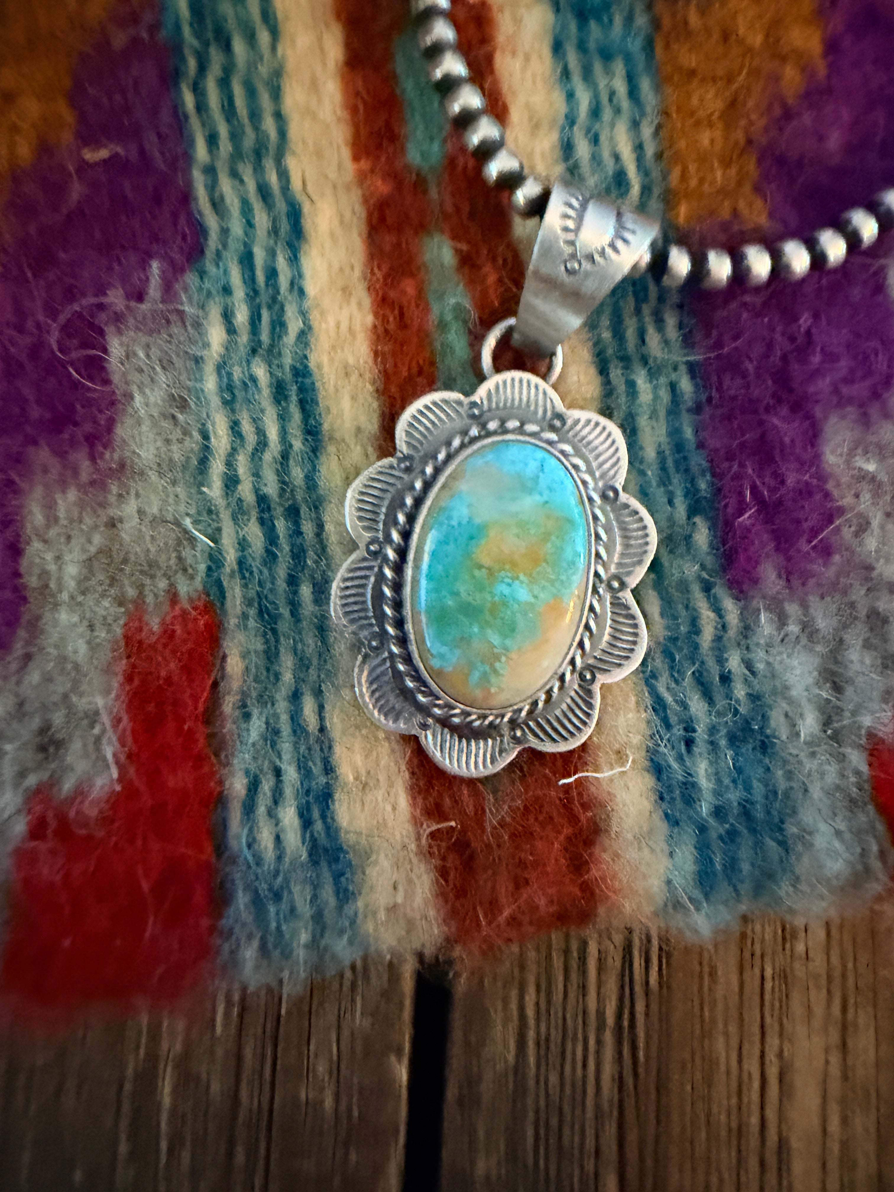 Handcrafted Sterling Silver & Royston Turquoise Pendant by David Skeets