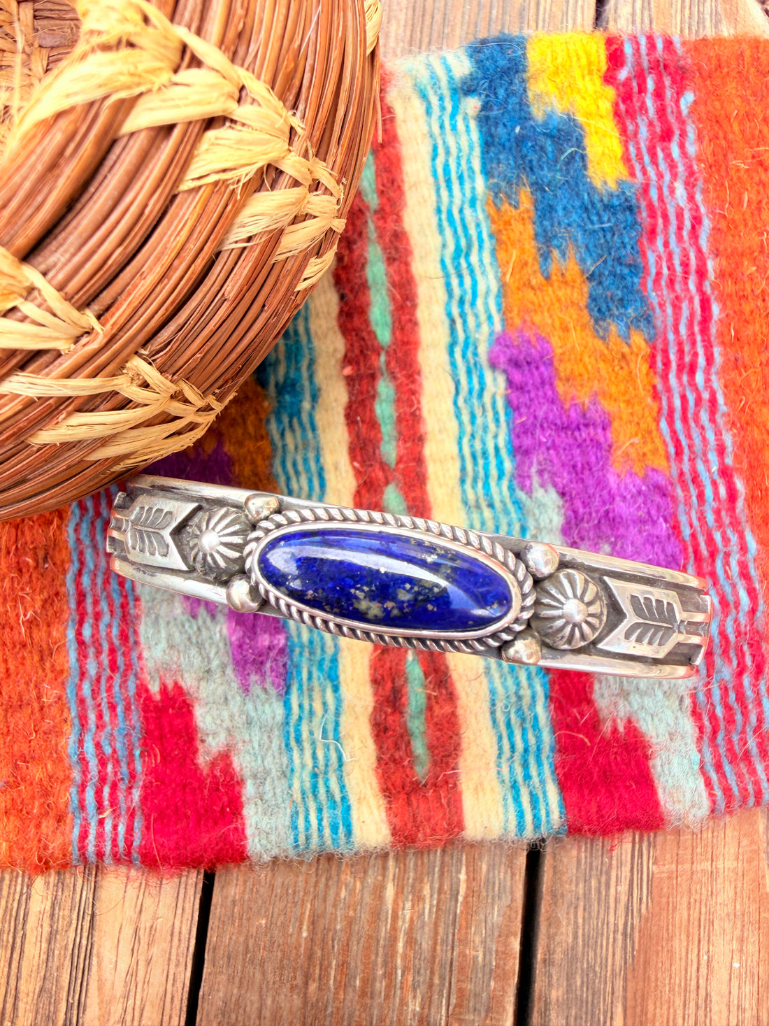 Handcrafted Sterling Silver and Lapis Cuff Bracelet by Albert Jake