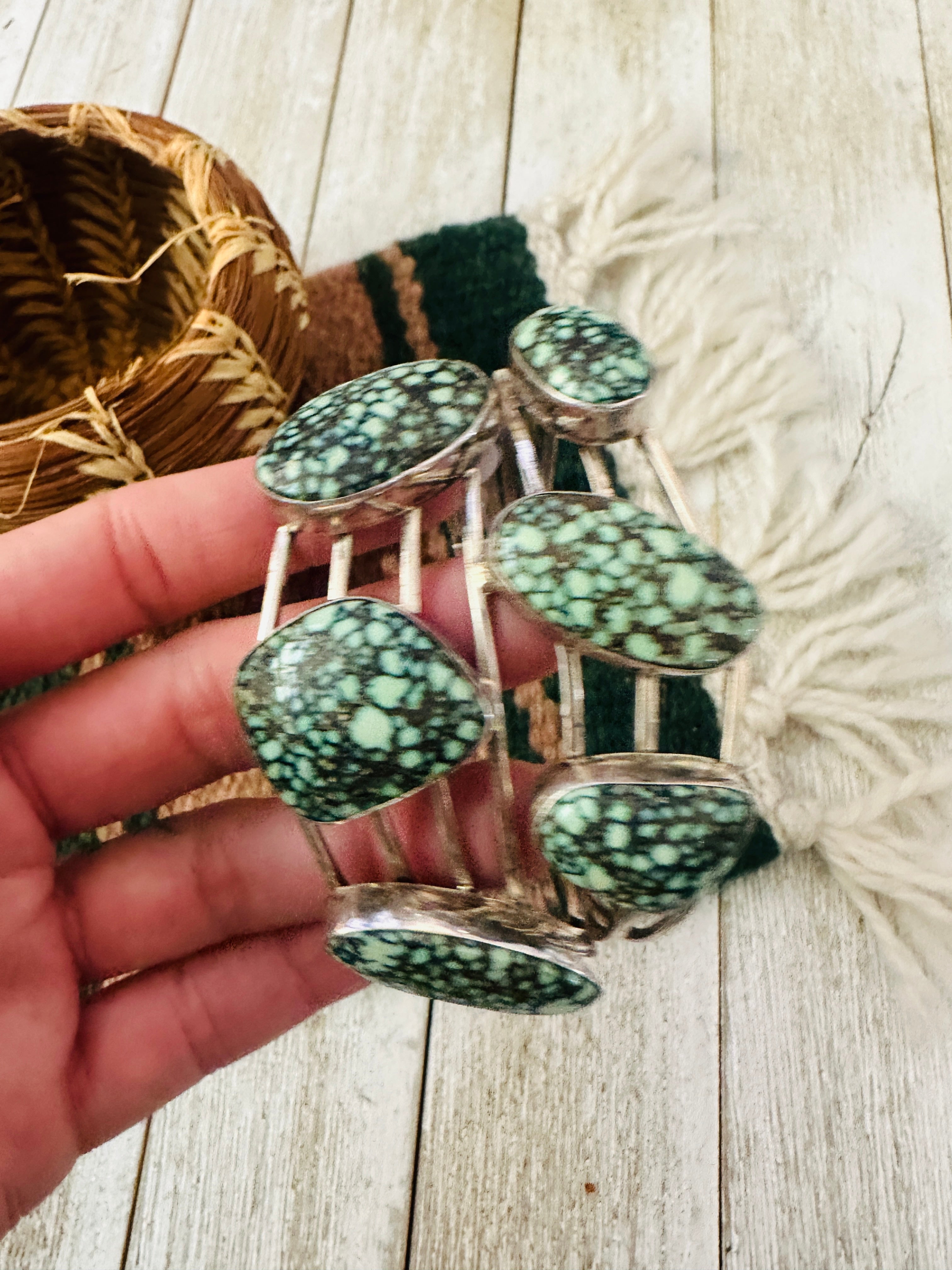 Handcrafted Old Pawn Tibetan Turquoise & Sterling Silver Cuff Bracelet