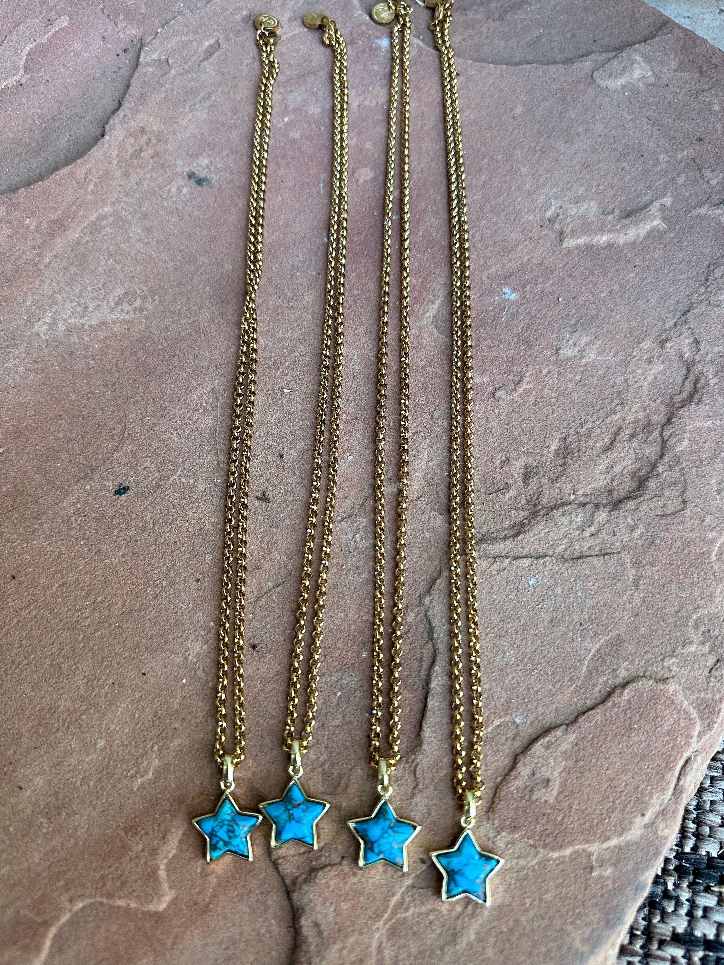 “The Golden Collection” Turquoise STAR Handmade Turquoise Gold Plated Necklace 18 Inches