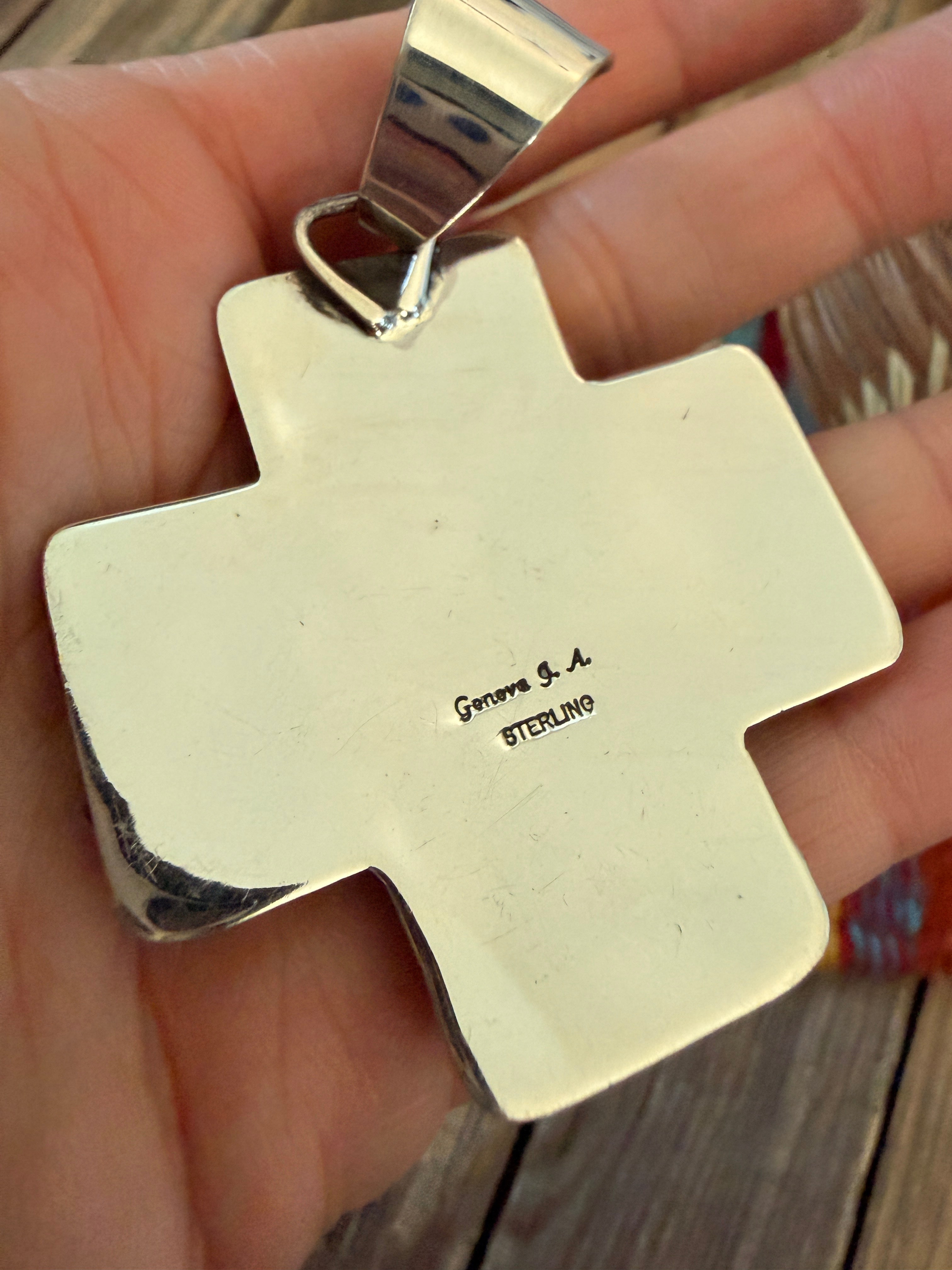 Handcrafted Turquoise & Sterling Silver Cross Pendant by Geneva Apachito