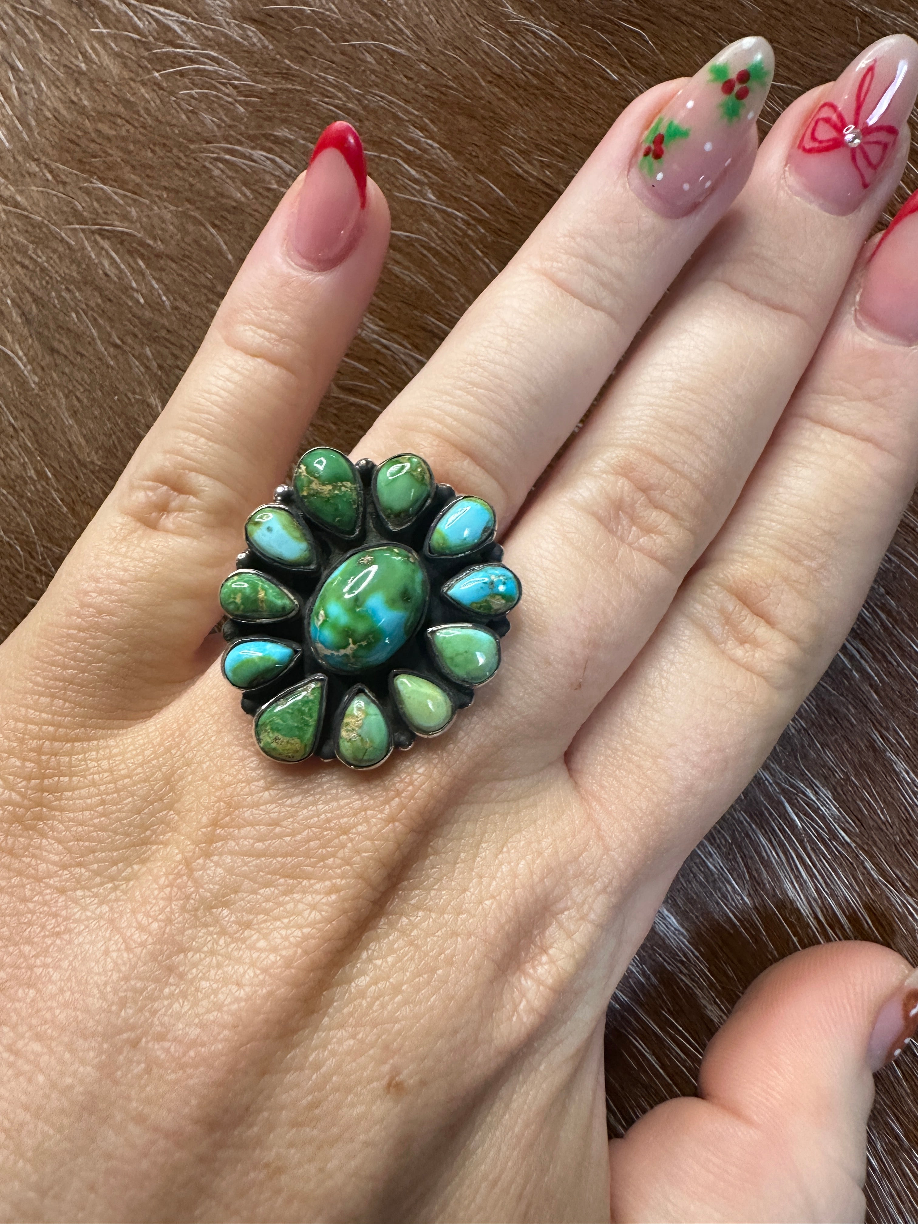 Handmade Sonoran Mountain Turquoise & Sterling Silver Adjustable Cluster Ring