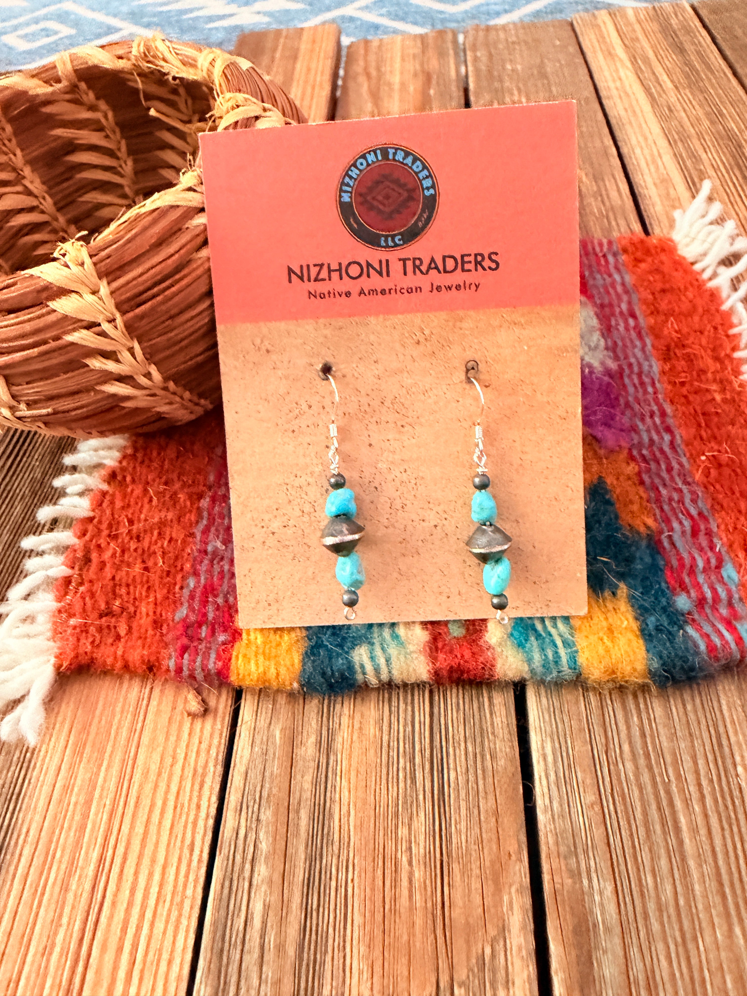 Handcrafted Turquoise & Sterling Silver Pearl Beaded Dangle Earrings