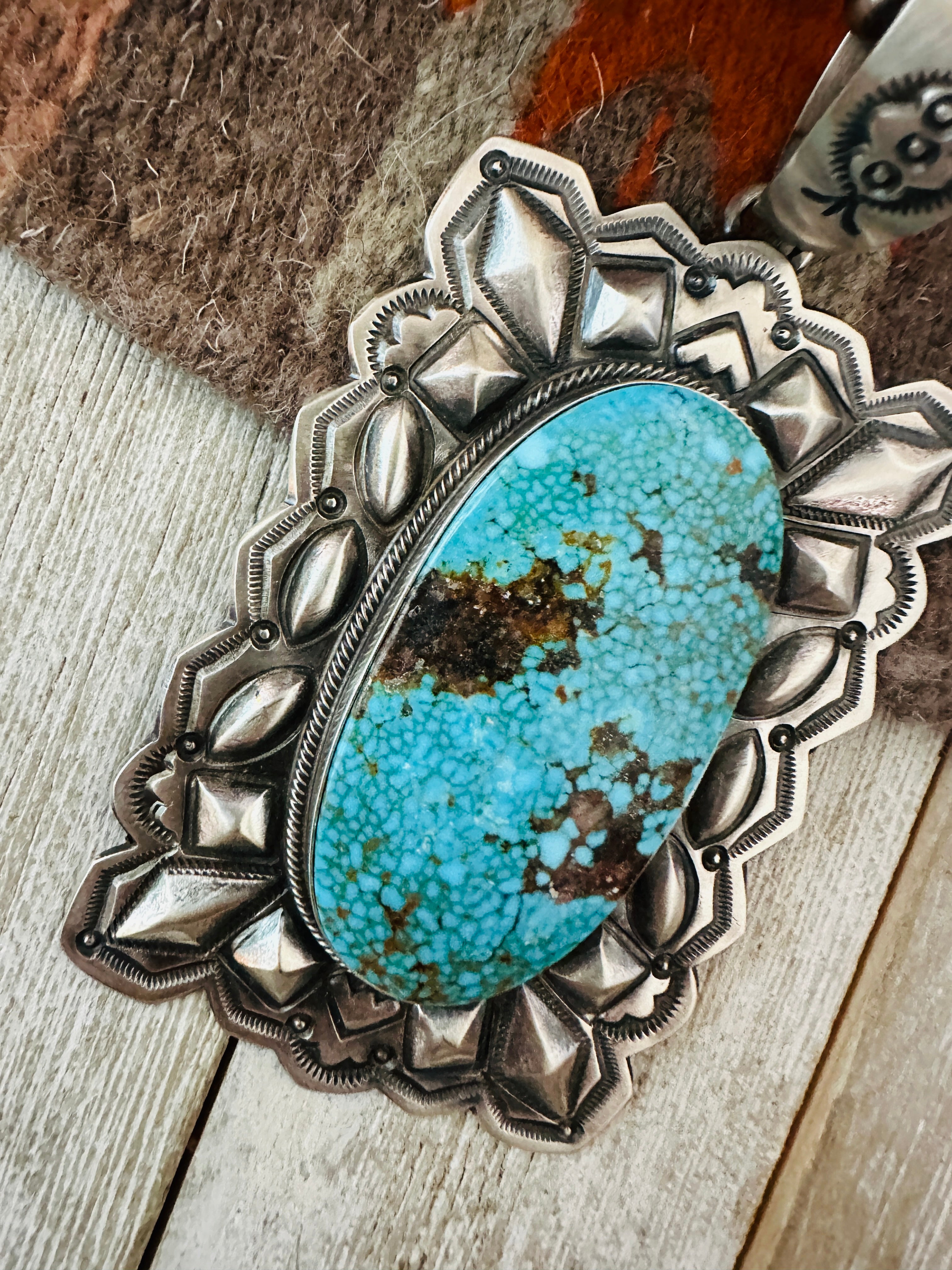 Handcrafted Kingman Web Turquoise & Sterling Silver Pendant by Randy Boyd