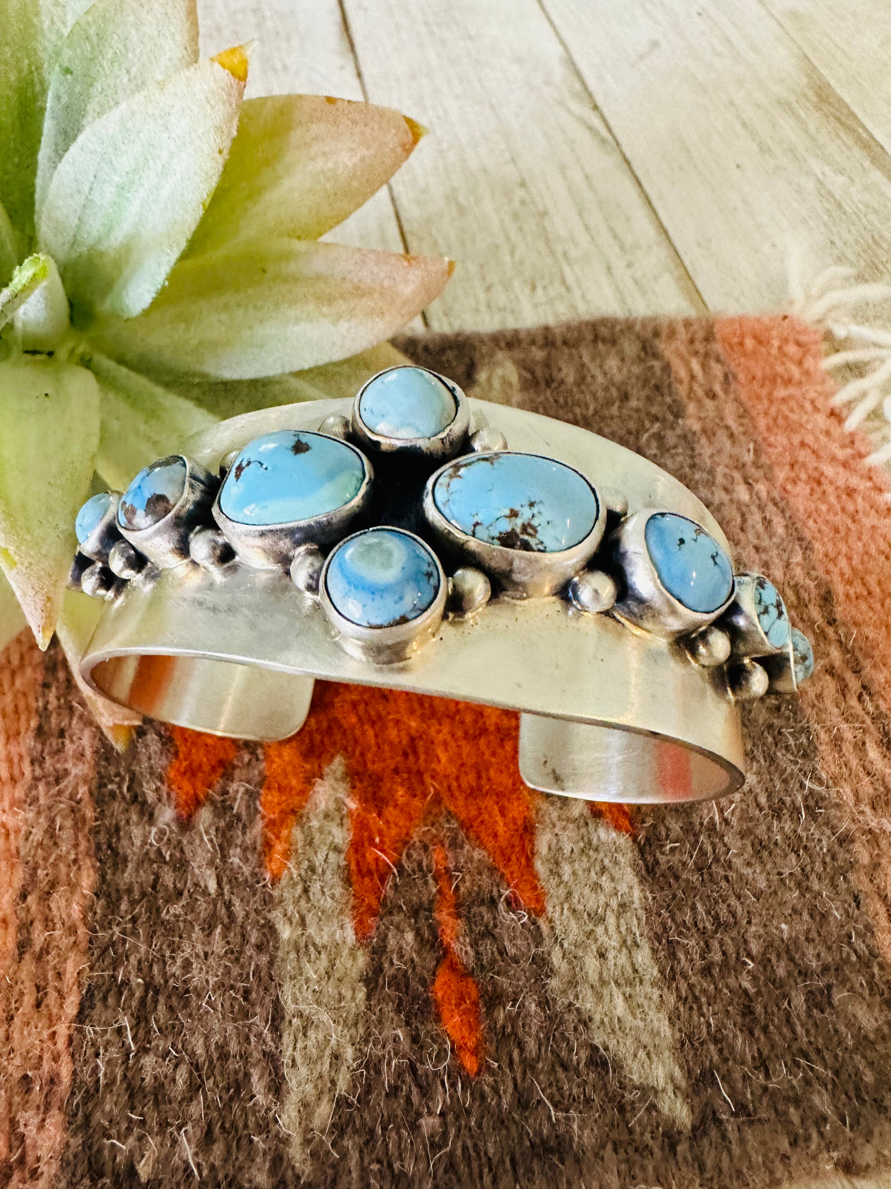 Navajo Golden Hills Turquoise & Sterling Silver Cuff Bracelet