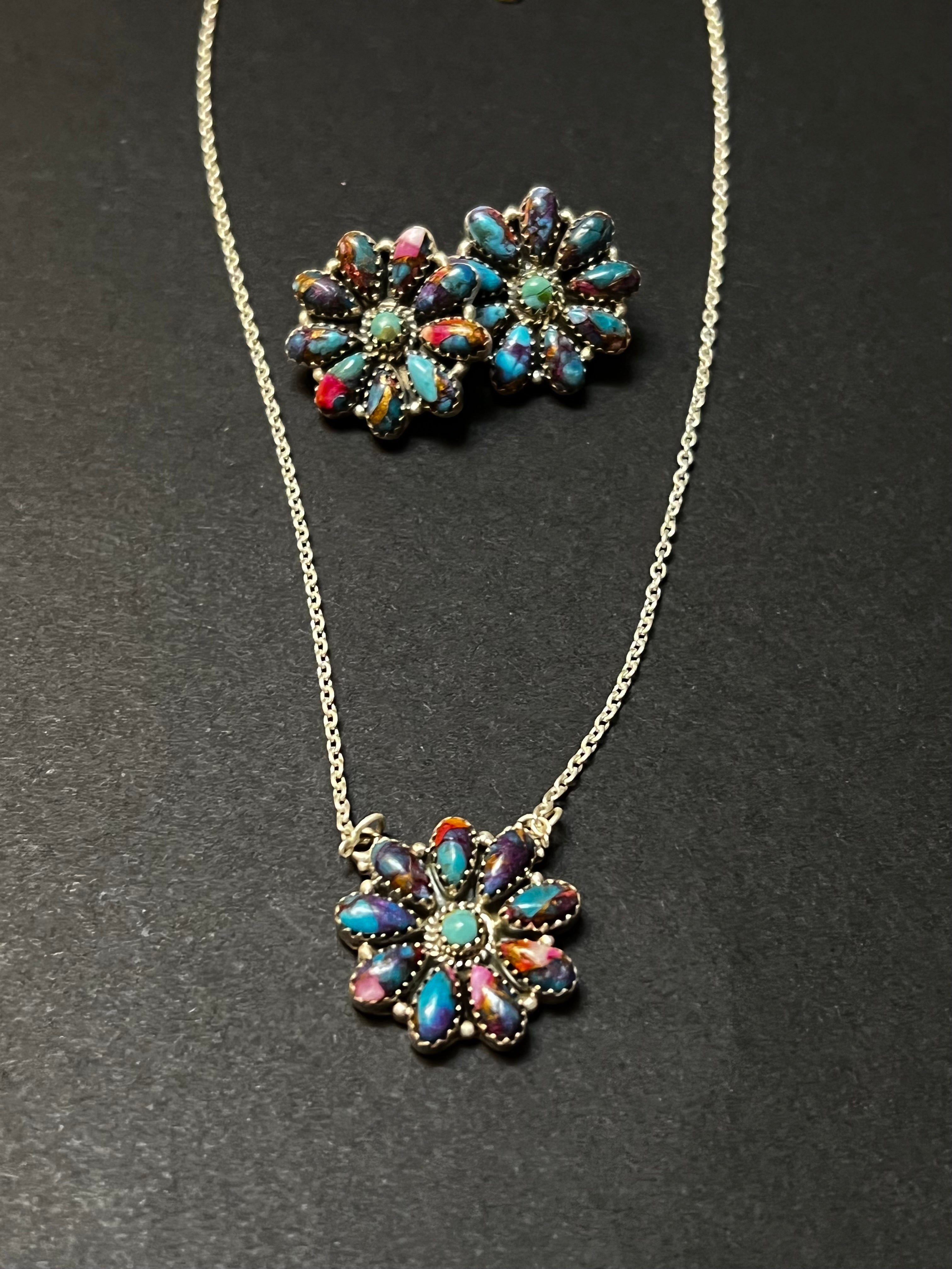 Handmade Sterling Silver Purple Dream Cluster Necklace & Earring Set